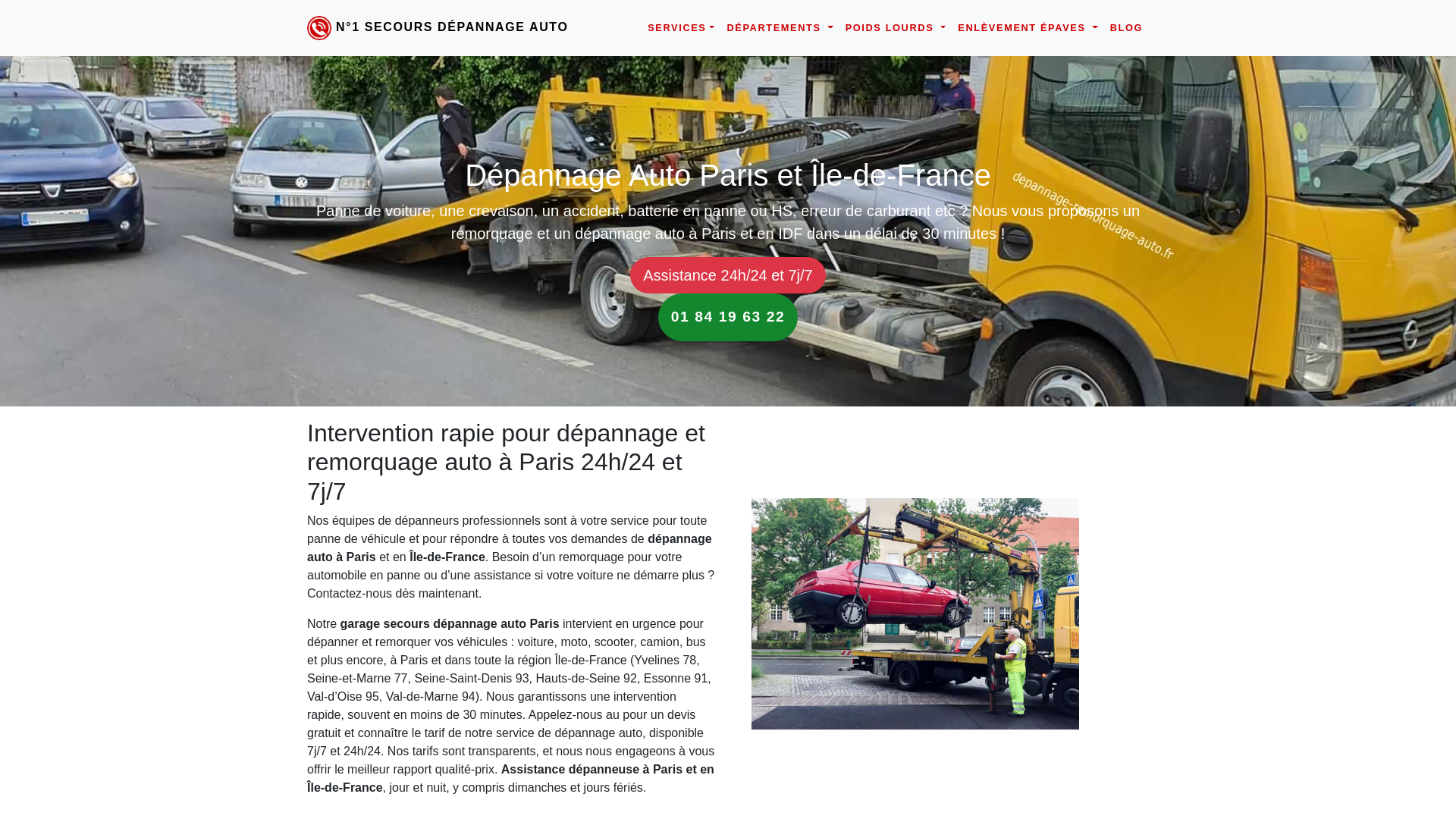 Capture d'écran de Dépannage auto Paris - Remorquage voiture 7j/24h Île-de-France