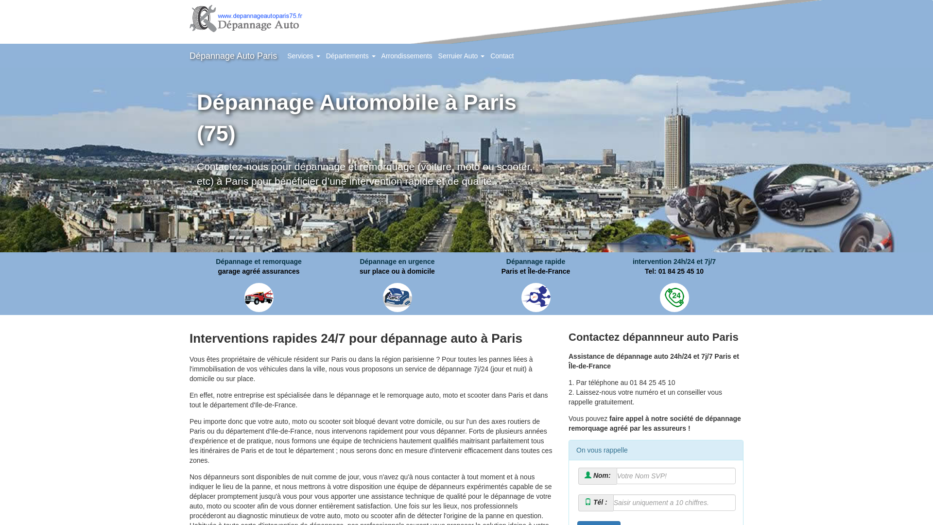 Capture d'écran de Dépannage Auto Paris: Remorquage, dépanneuse 7j/24h