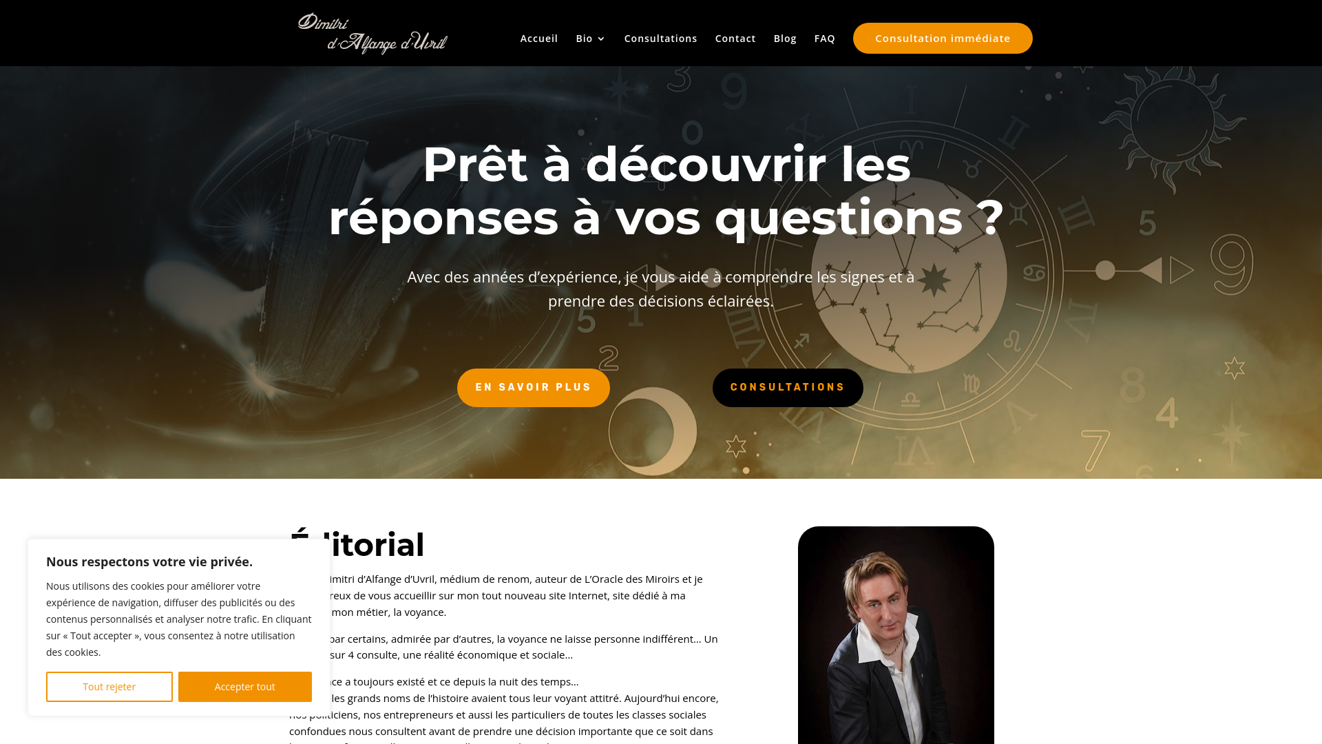 Capture d'écran de Dimitri d'Alfange d'Uvril, Médium de renom et Auteur - Voyance directe