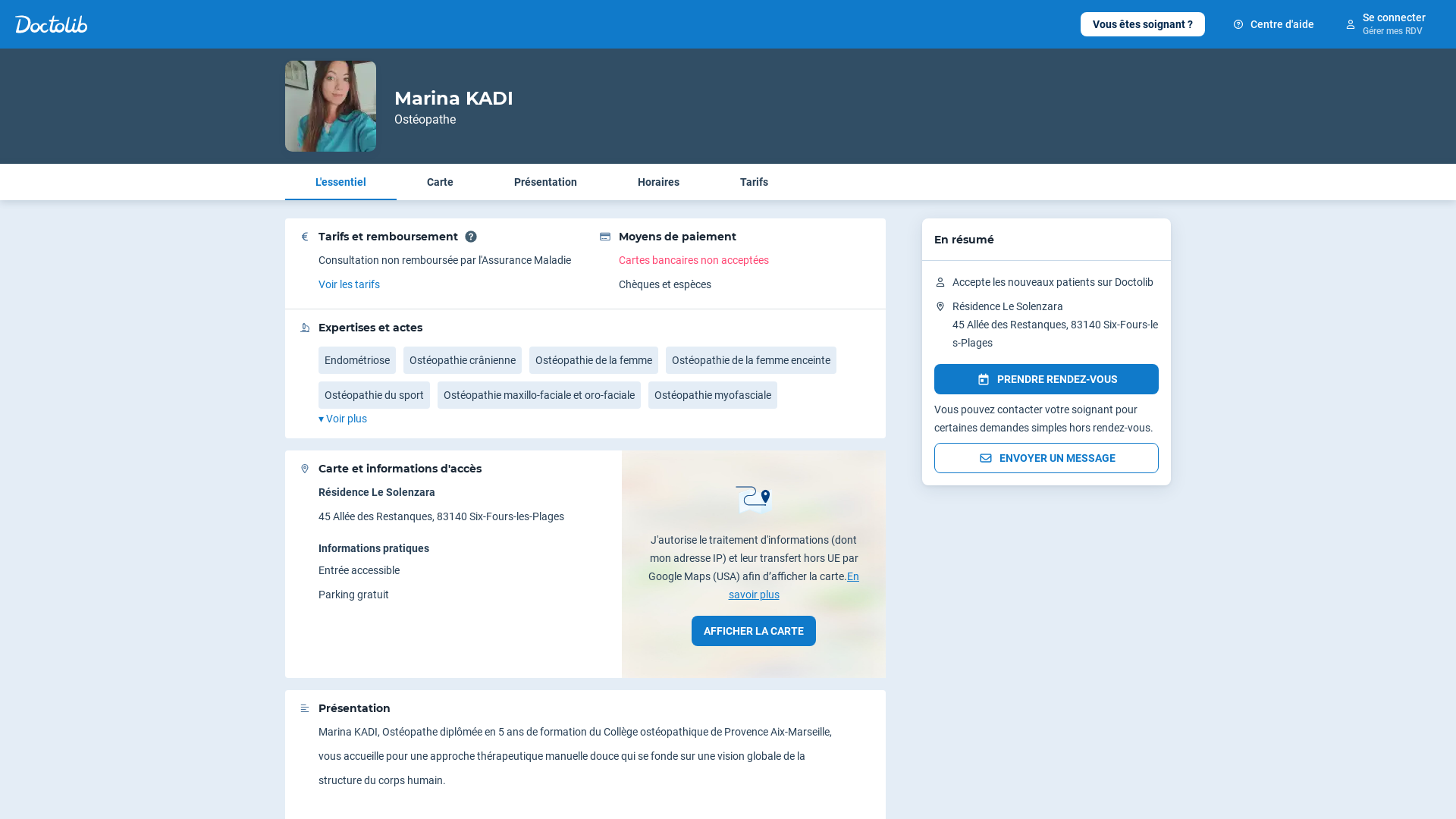 Capture d'écran de Doctolib Cab de Toulon