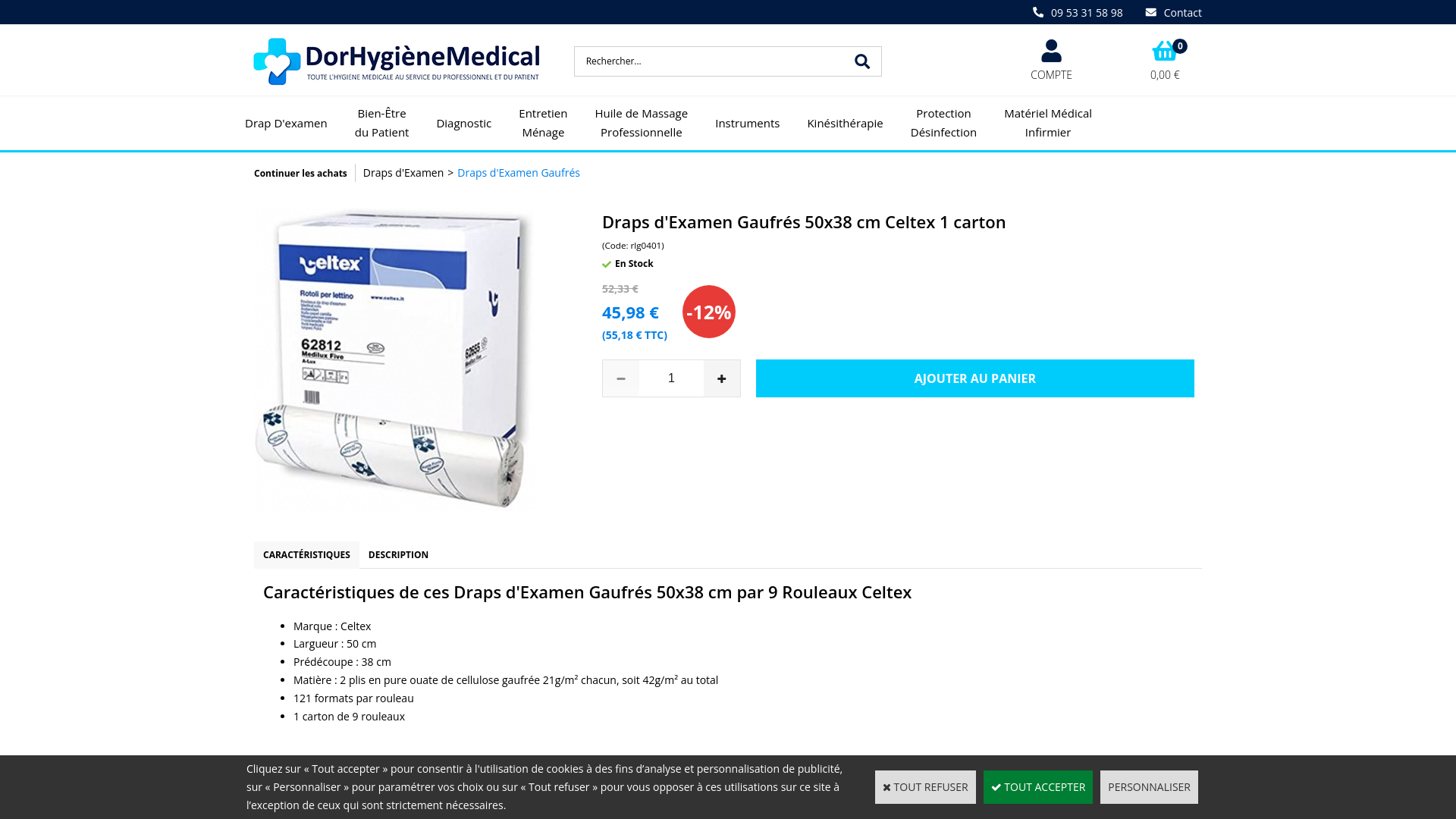 Capture d'écran de Drap d'examen gaufré Celtex