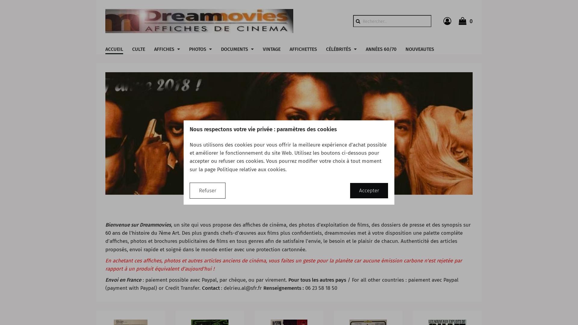 Capture d'écran de Dreammovies.net : affiches originales de cinéma, Affiches de films, photos de films, fiches publicitaires.