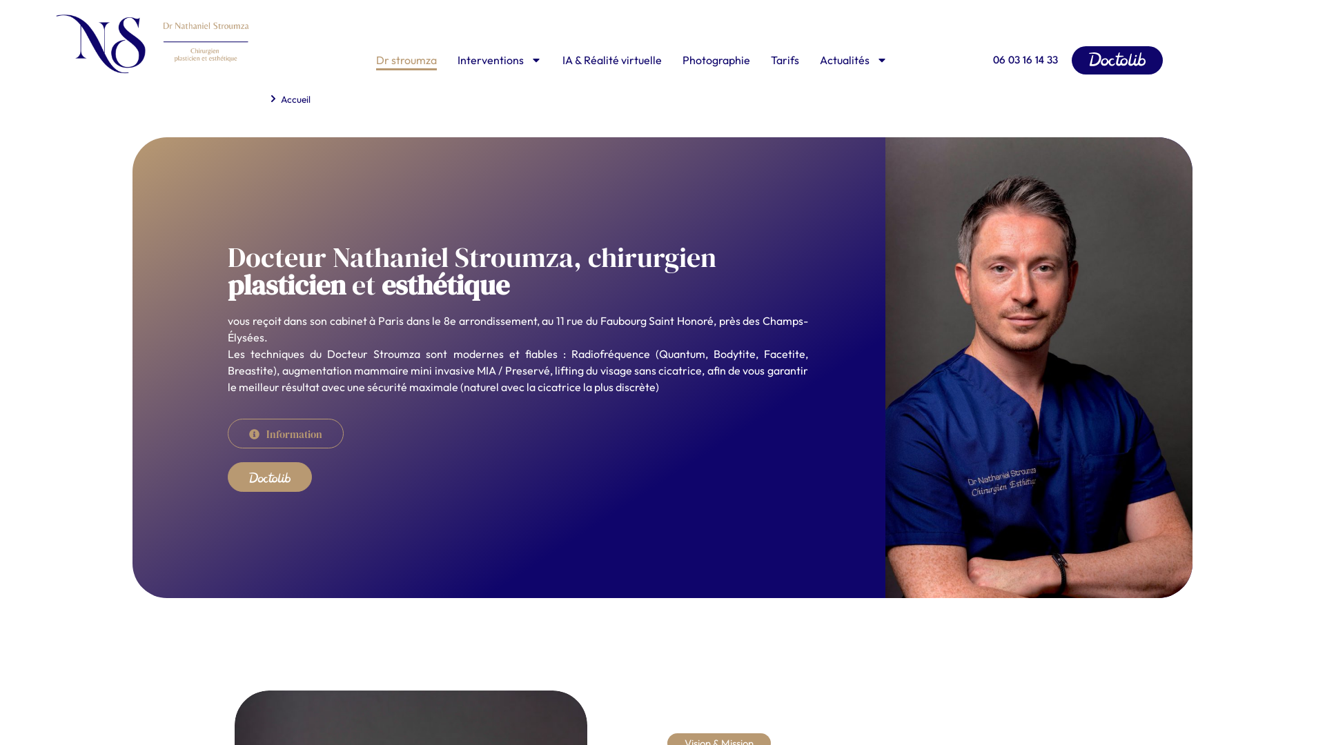 Capture d'écran de Le Docteur Nathaniel STROUMZA, chirurgien plasticien et esthétique vous reçoit à son cabinet dans le 8ème arrondissement de Paris, près de l'Avenue des Champs-Élysées.