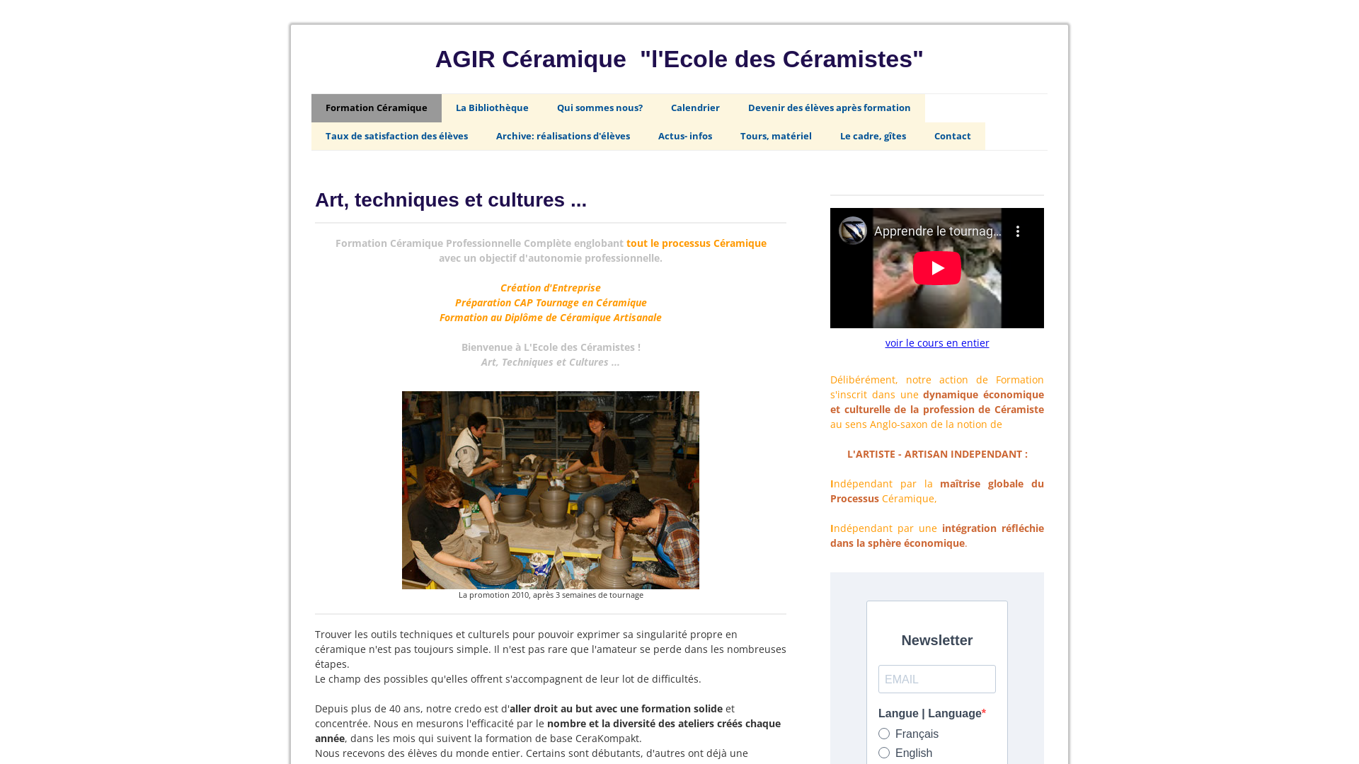 Capture d'écran de L'Ecole des Céramistes: Formation Professionnelle Diplômante - Stages Céramique.