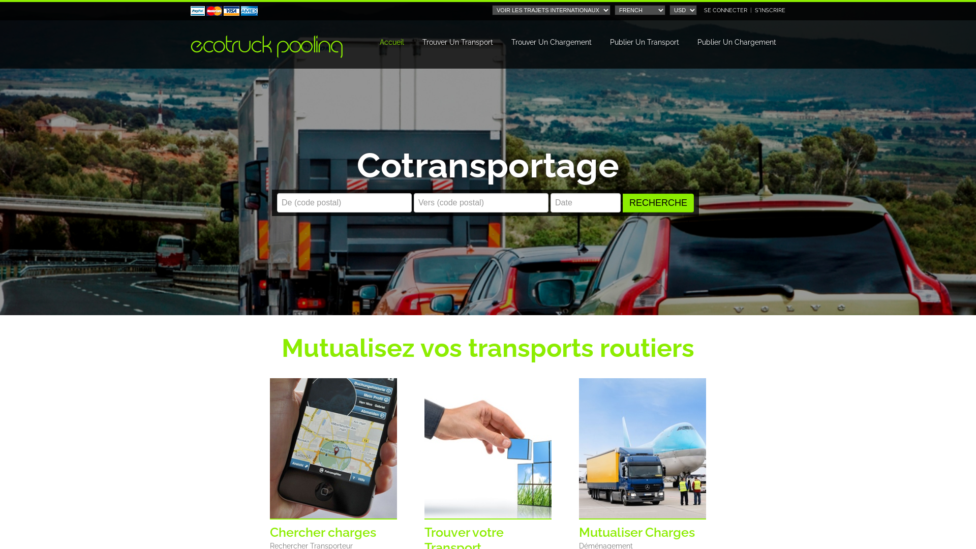 Capture d'écran de Ecotruck Pooling | Site de mutualisation des transports routiers cotransportage, cocamionage et Logistique