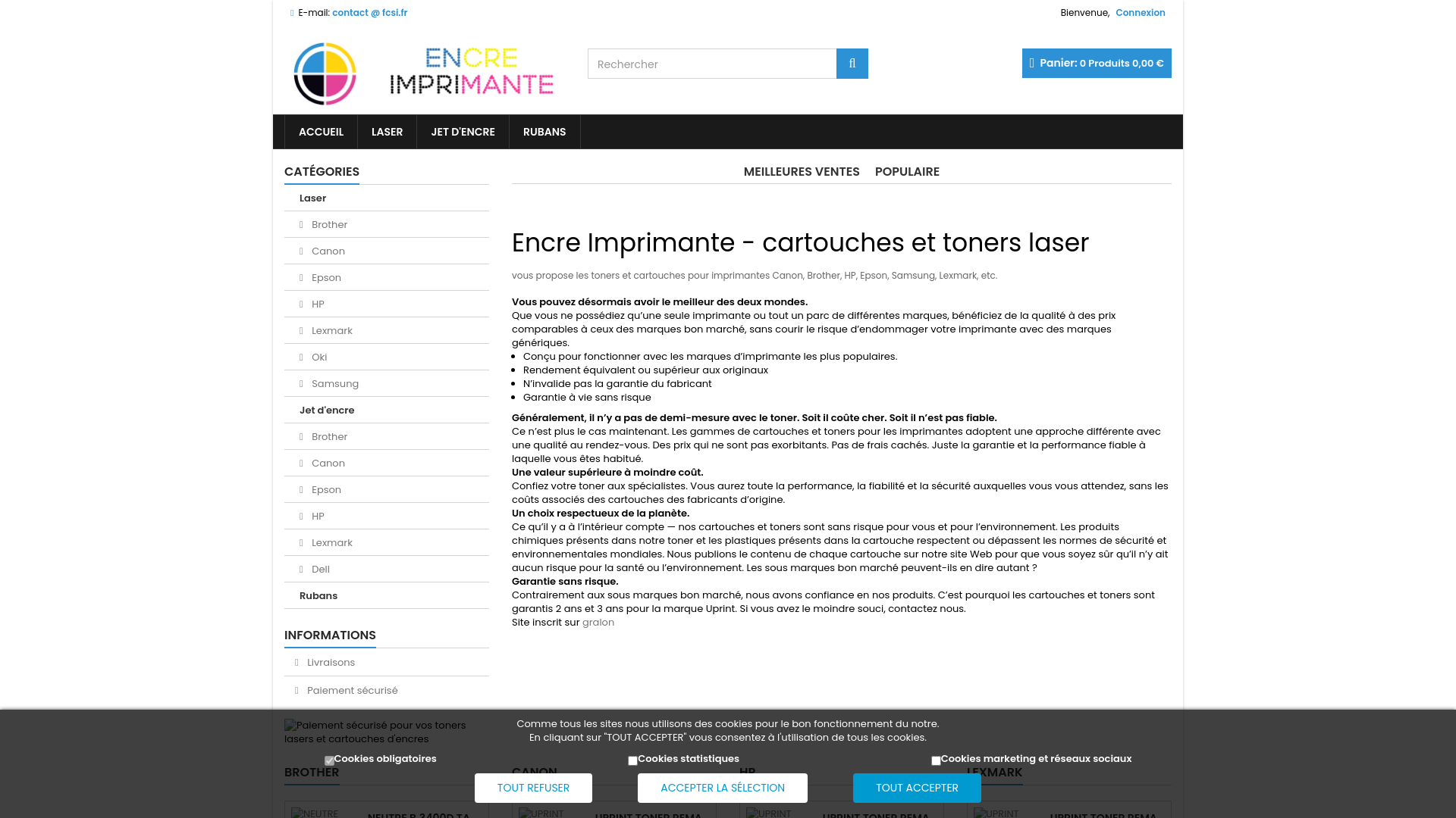 Capture d'écran de Encre pour imprimantes et toners laser toutes marques