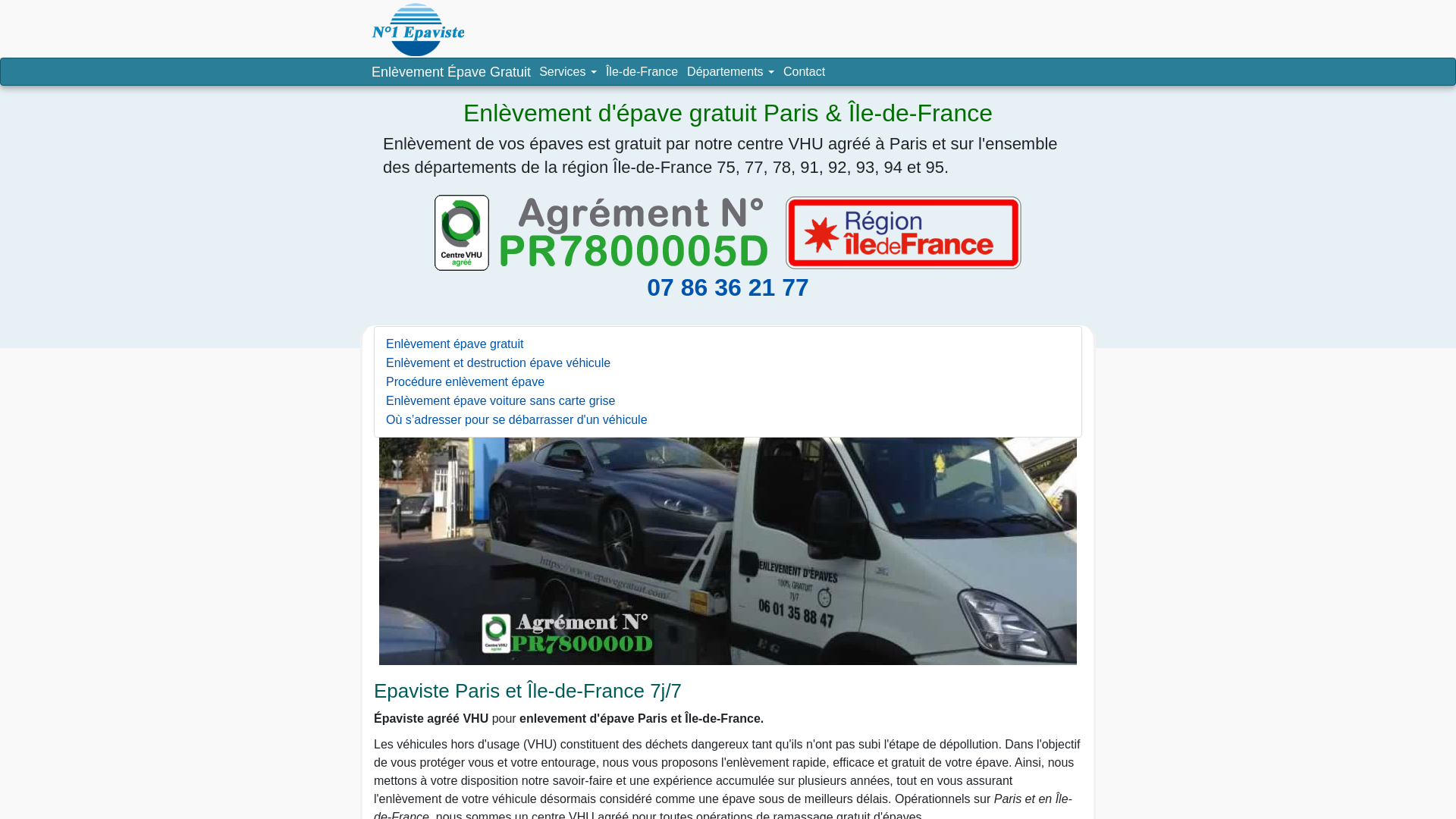 Capture d'écran de Epaviste Paris & IDF: Enlèvement d'épave Gratuit en région parisienne