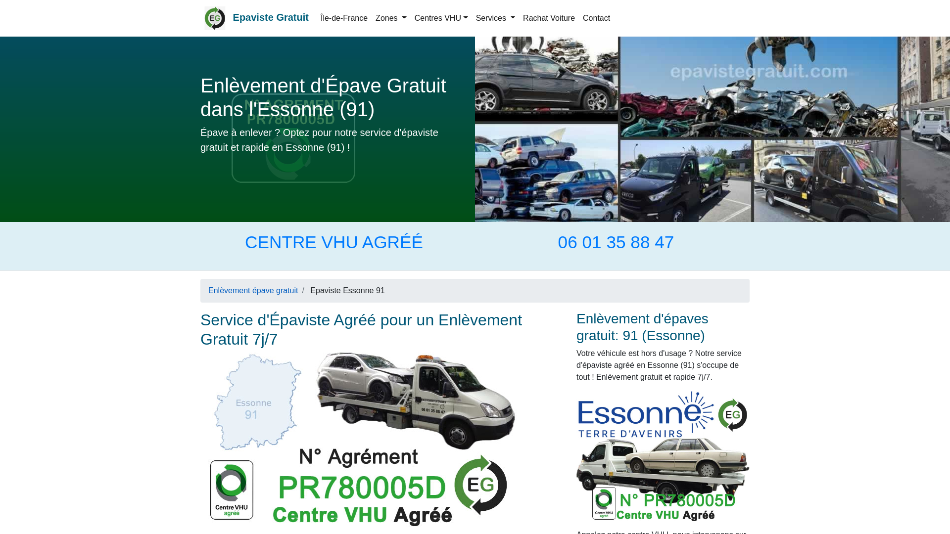 Capture d'écran de Epaviste agréé VHU - Enlèvement épave gratuit Essonne 91