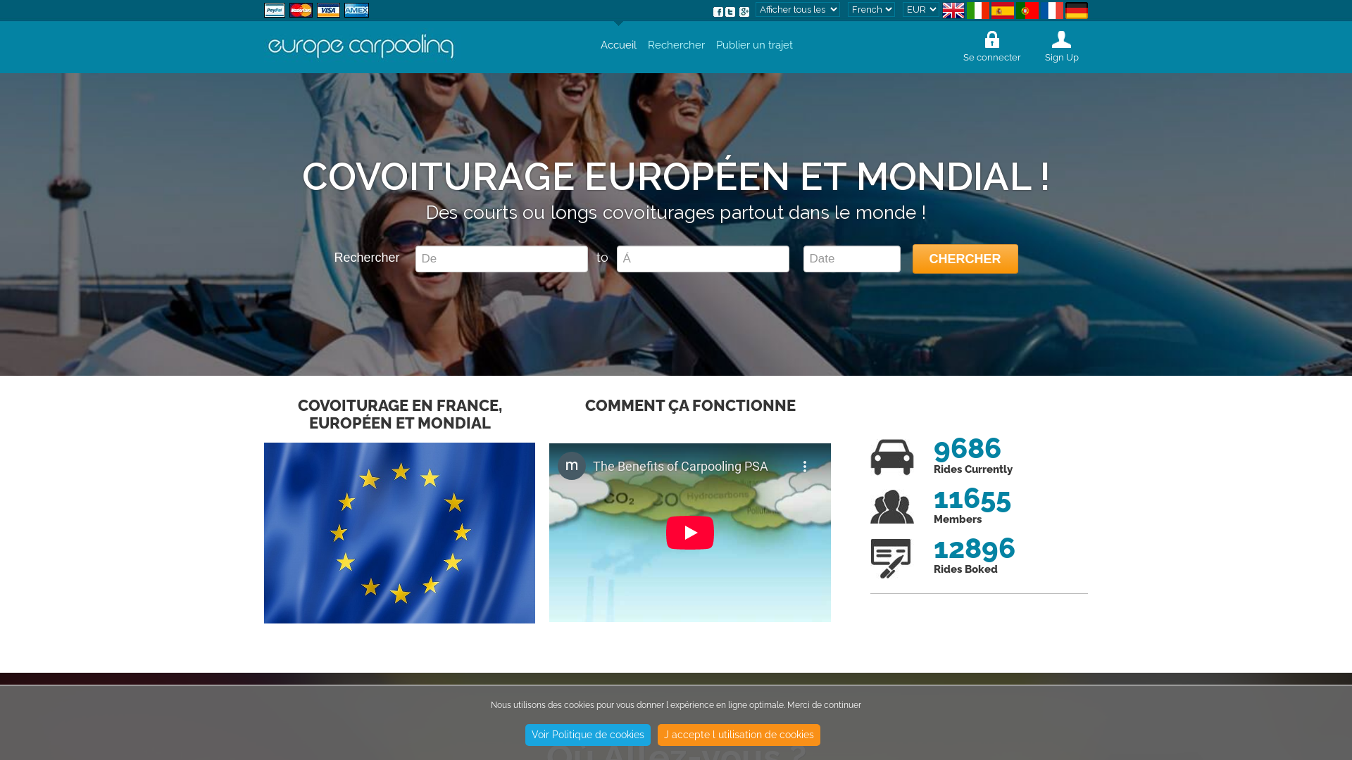 Capture d'écran de Site de covoiturage -Trajet Travail quotidien, Aéroport, Shopping, France & Europe | Europe Carpooling