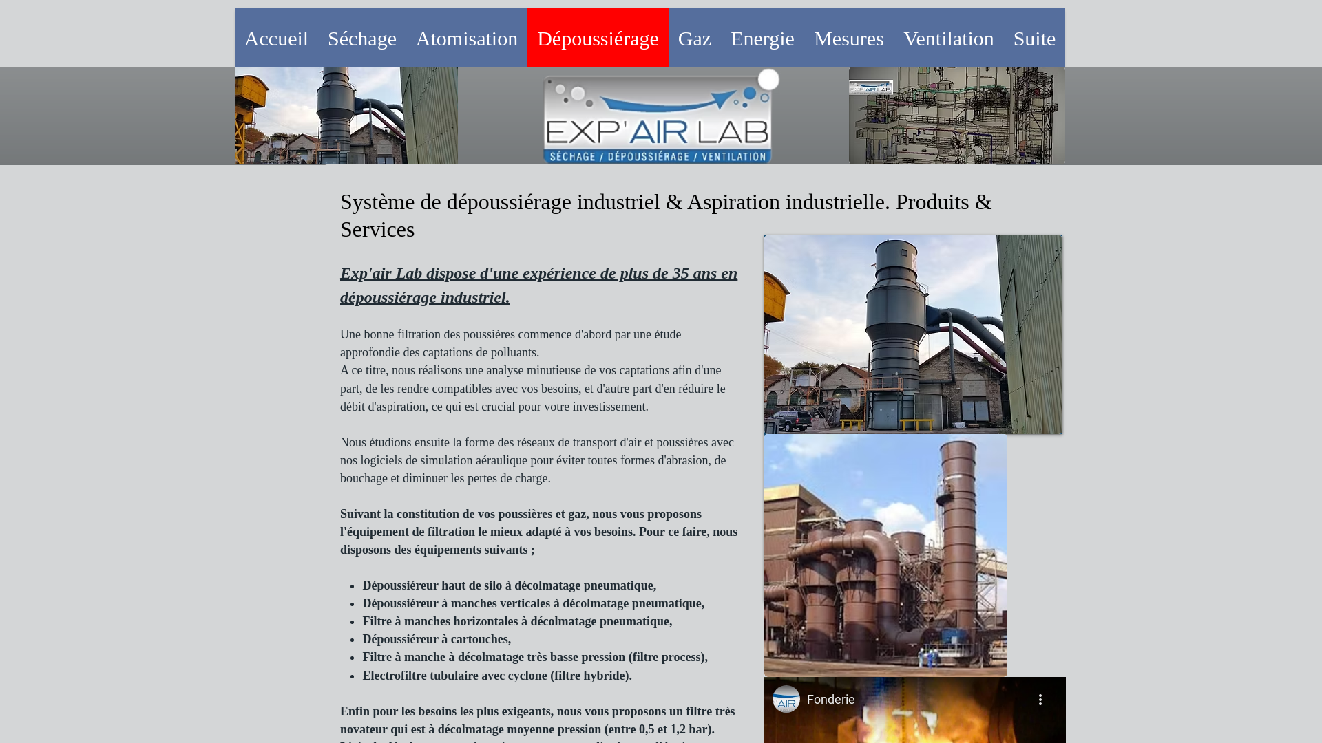 Capture d'écran de Exp'air Lab leader en Dépoussiérage Industriel, Filtration Industrielle.