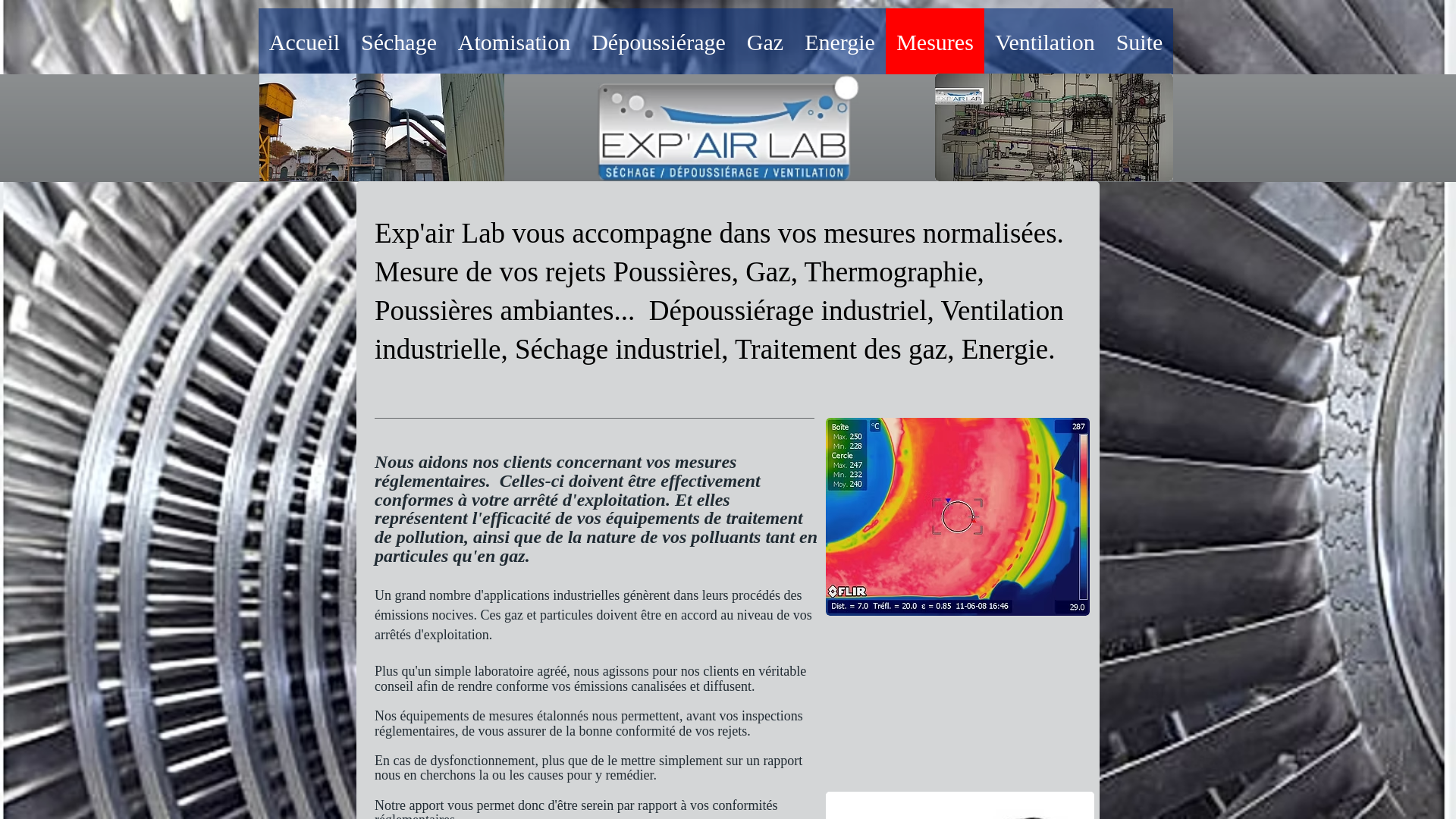 Capture d'écran de Exp'air Lab Mesures des Rejets Poussières & Gaz & Thermographie.