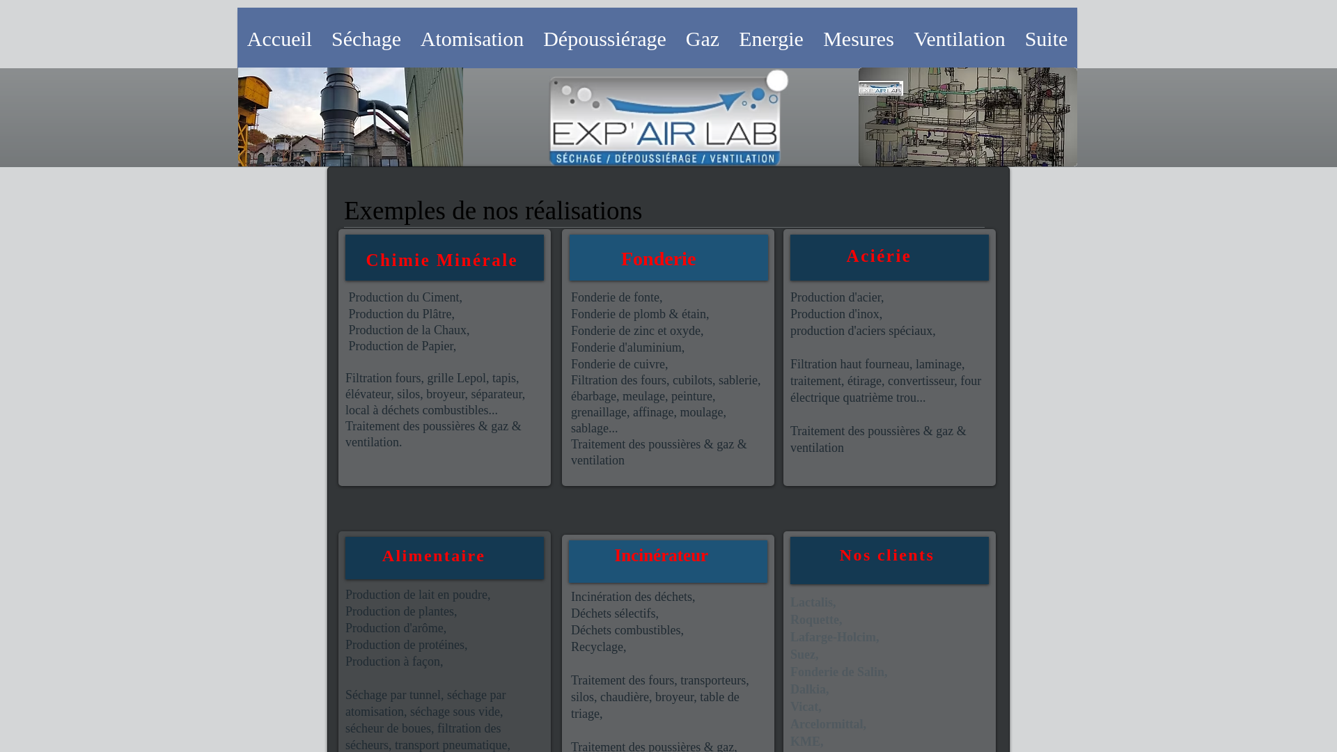 Capture d'écran de Exp'air Lab nos domaines d'expertises.