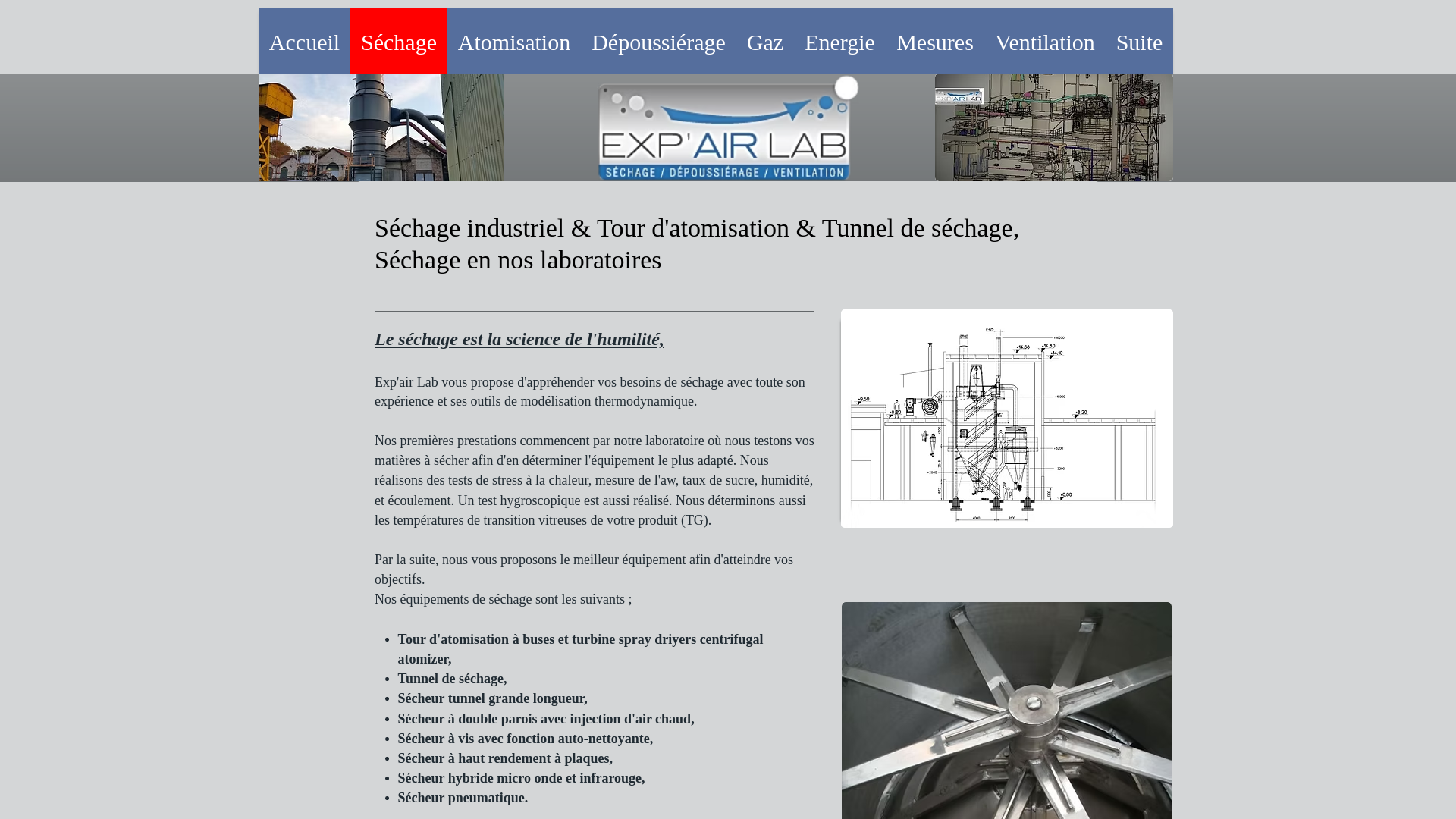 Capture d'écran de Exp'air Lab Séchage industriel, Atomiseur, Tunnel, Sous vide.