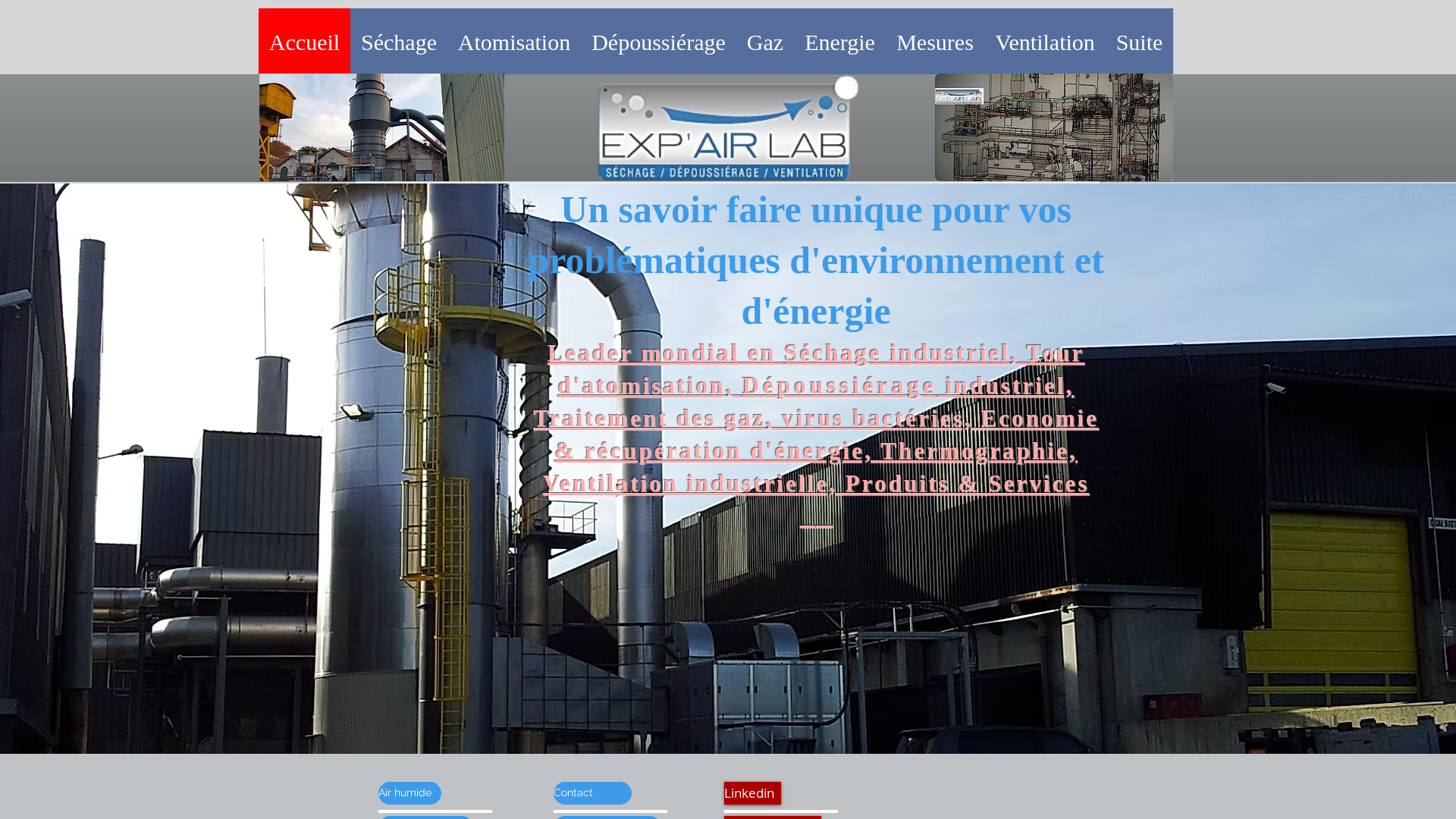 Capture d'écran de Exp'air Lab agit pour la protection de l'environnement & énergie industriel. Pour une industrie nouvelle.