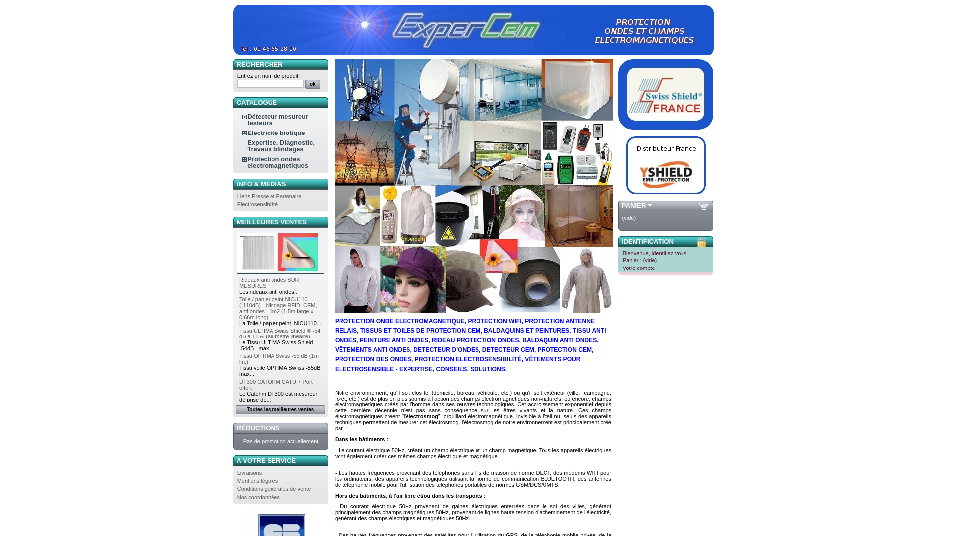 Capture d'écran de Protection anti ondes électromagnétiques pour les particuliers, les entreprises, les électrosensibles: vêtements, baldaquin, cage faraday, toiles/tissus, câbles blindés, détecteurs ondes.