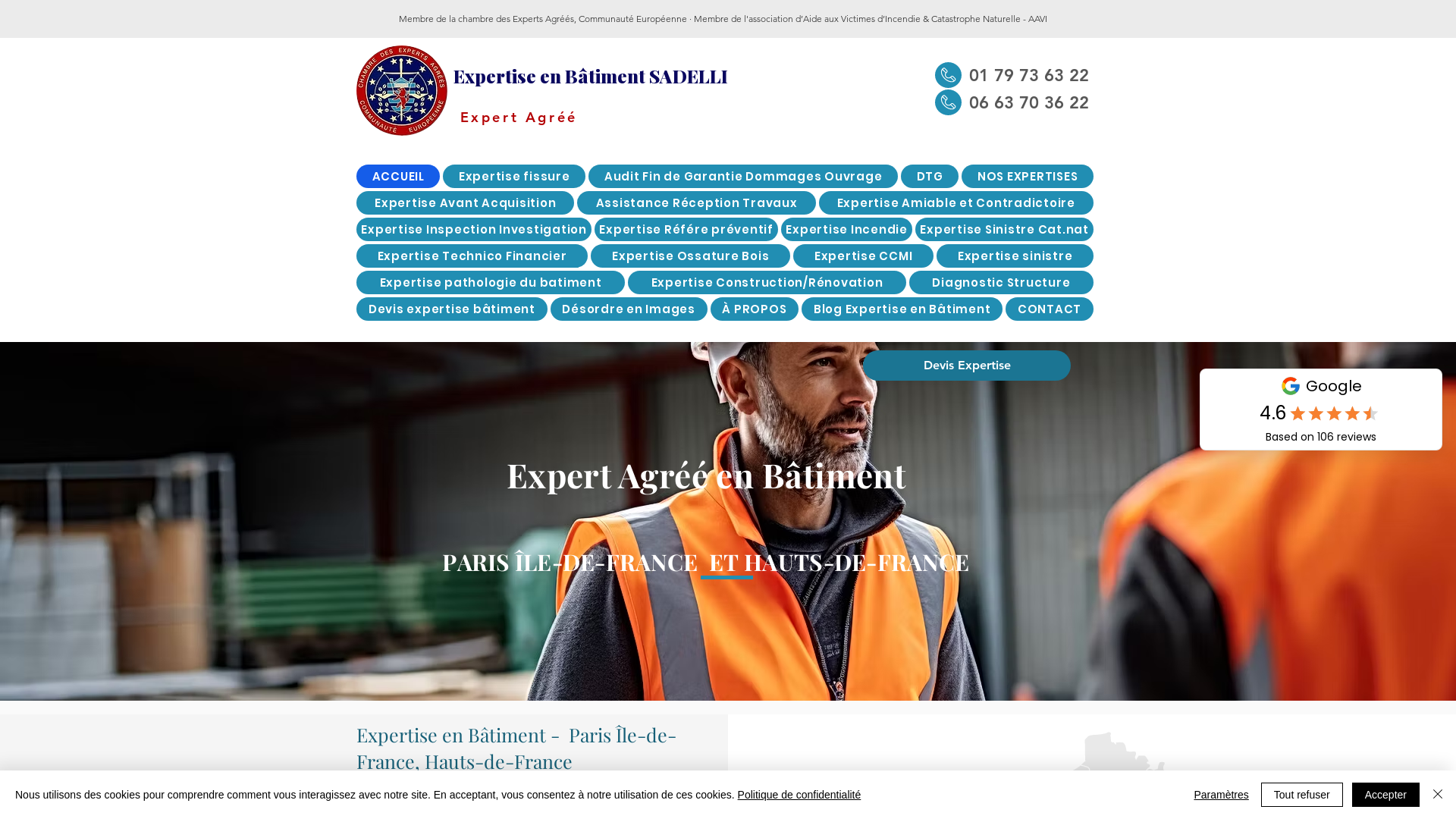 Capture d'écran de Expertise en bâtiment, expert bâtiment agréé, Contrôlé de la conformité des travaux et construction - Contre-expertise - Expertise contradictoire, expertise fissures