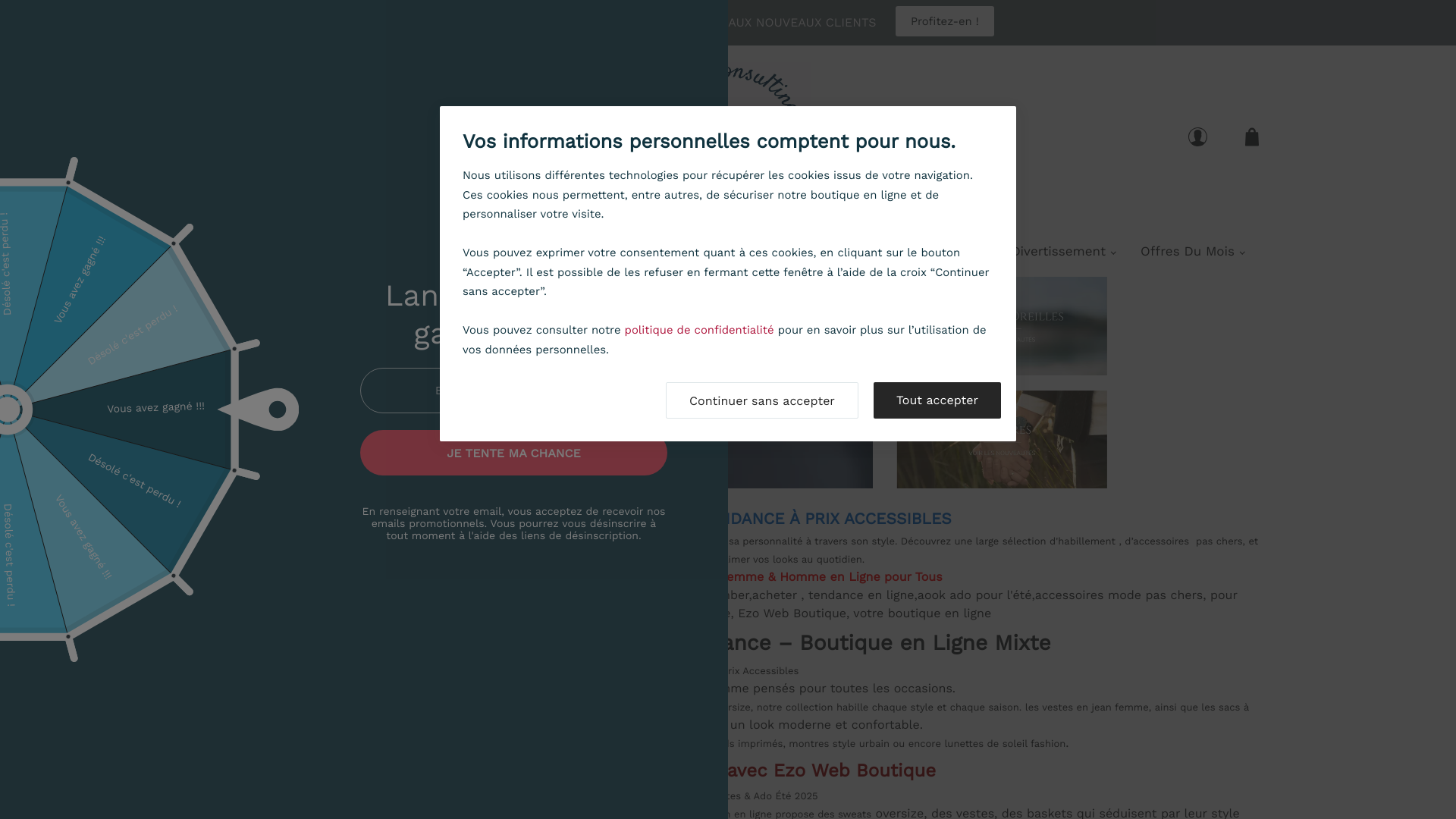 Capture d'écran de Ezo Web Boutique 
Mode Femme & Homme, tendance