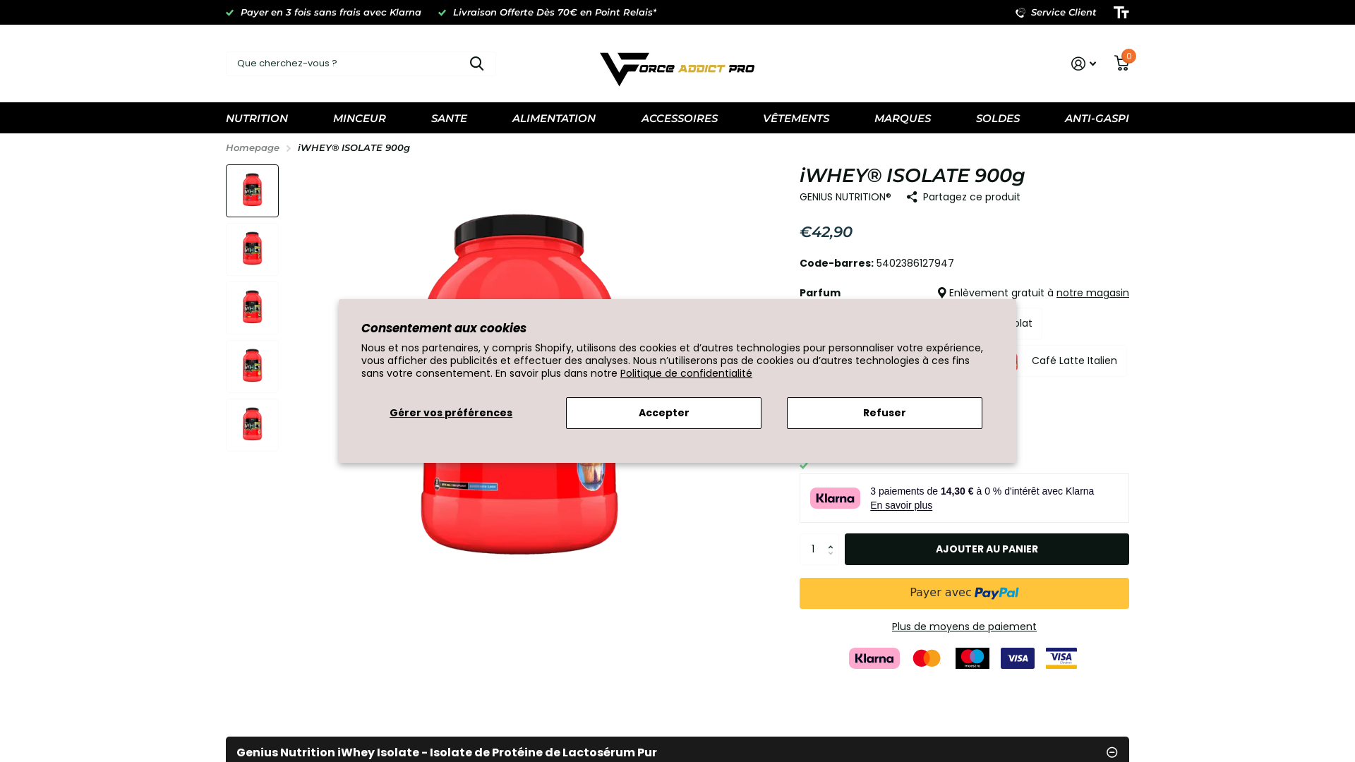 Capture d'écran de 100% Whey Protein Isolate 908g | Protéine Isolate | Coretech Nutrition