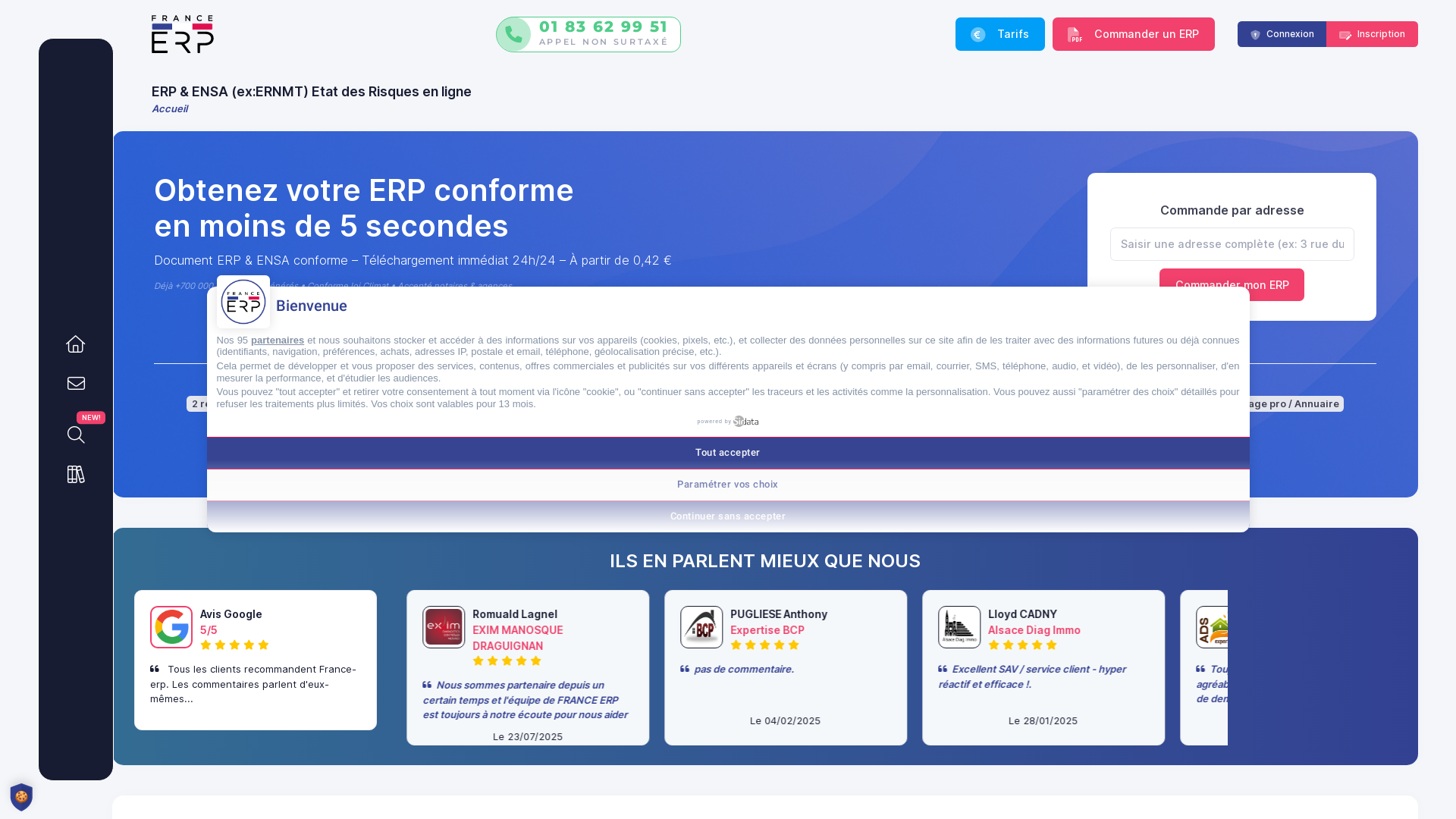 Capture d'écran de FRANCE ERP - Obtenir un ERP & ENSA (ERNMT) en ligne