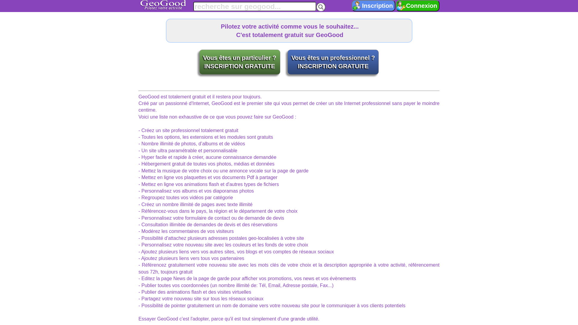Capture d'écran de Geogood créez votre site internet gratuit. Site web de grande qualité