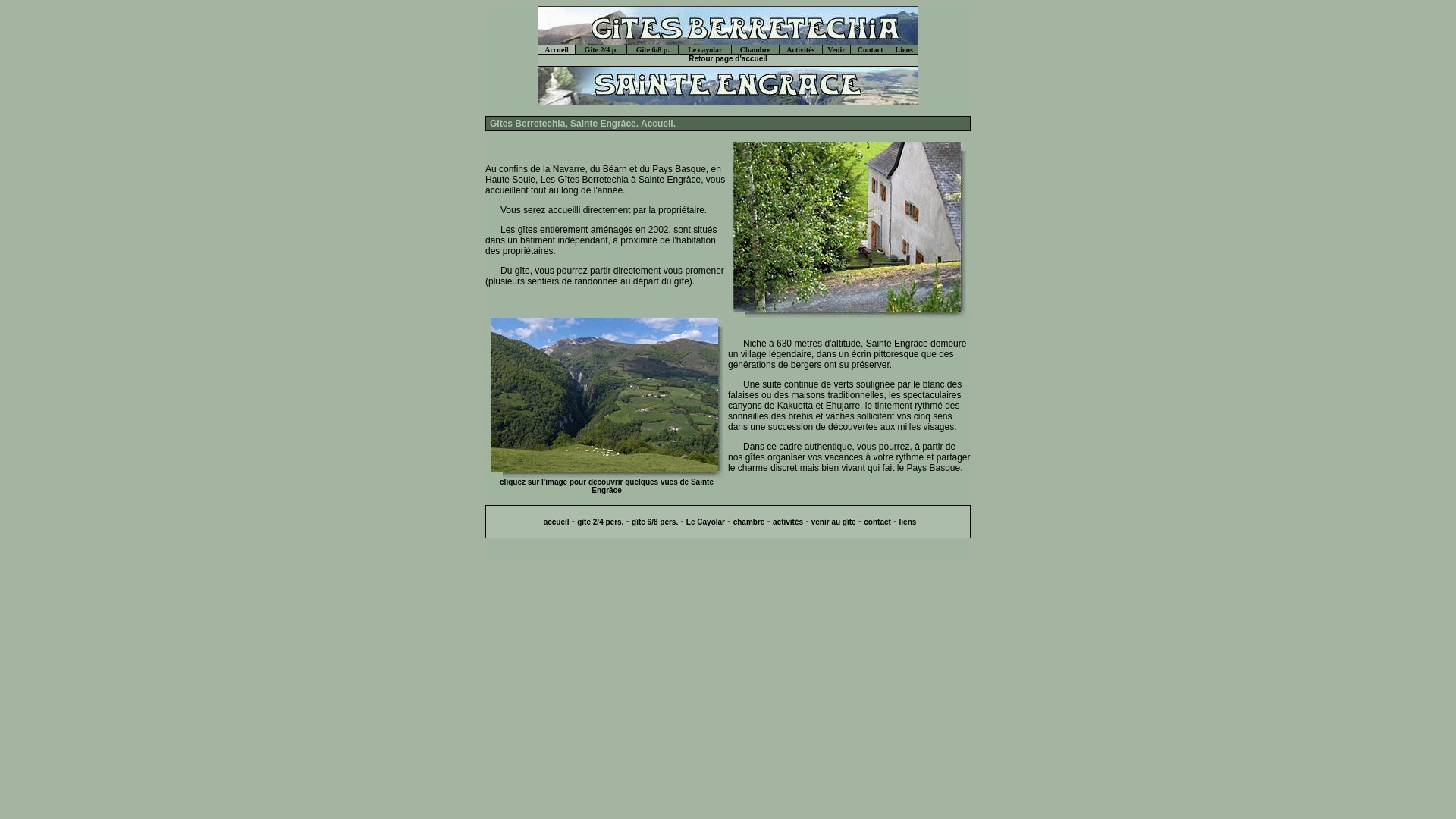 Capture d'écran de Hébergement GR10 -gites- chambres à Sainte-Engrâce-LARRAU - grotte de la VERNA, repas sentiers randonnées, ski La Pierre St Martin, PONT SUSPENDU HOLTZART, PIC D'ORHY, GORGES D'EHUJARRE