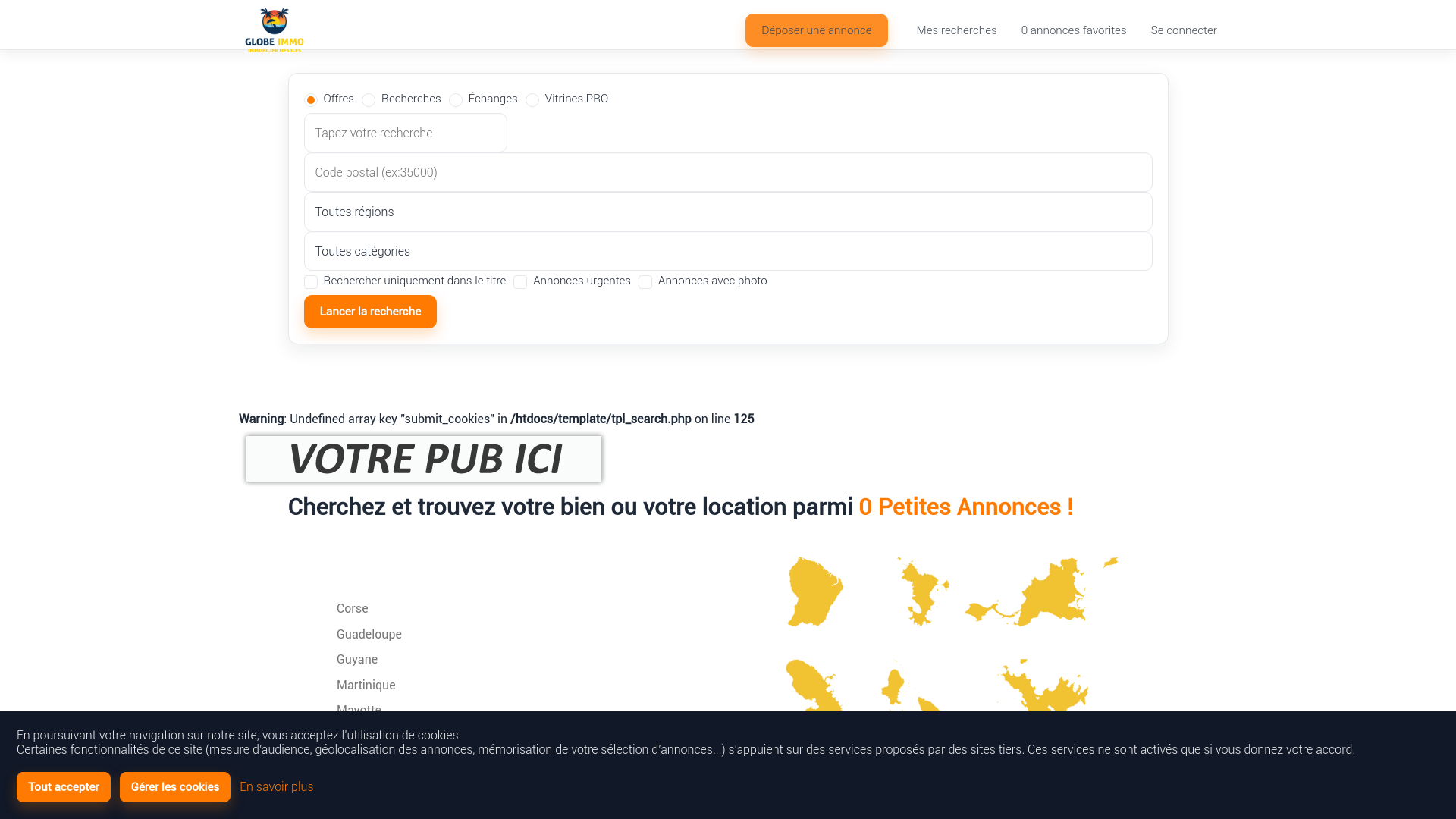 Capture d'écran de GlobeImmo - Annonces immobilières îles françaises - Vente, Location et Saisonnières