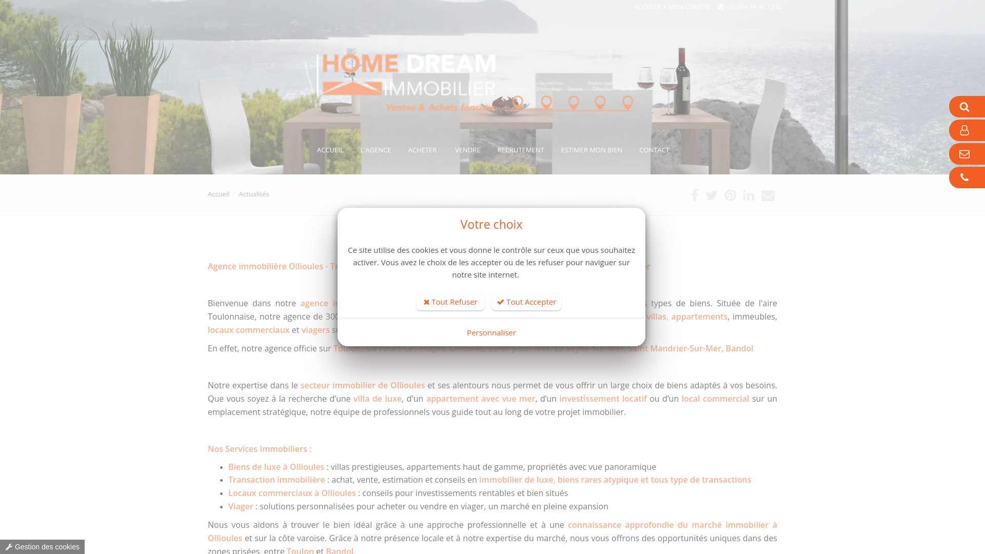 Capture d'écran de Agence immobilière ollioules de 300 m² spécialisée en ventes immobilières de luxe et de tous types vendre appartement ollioules vendre maison ollioules vendre villa ollioules
