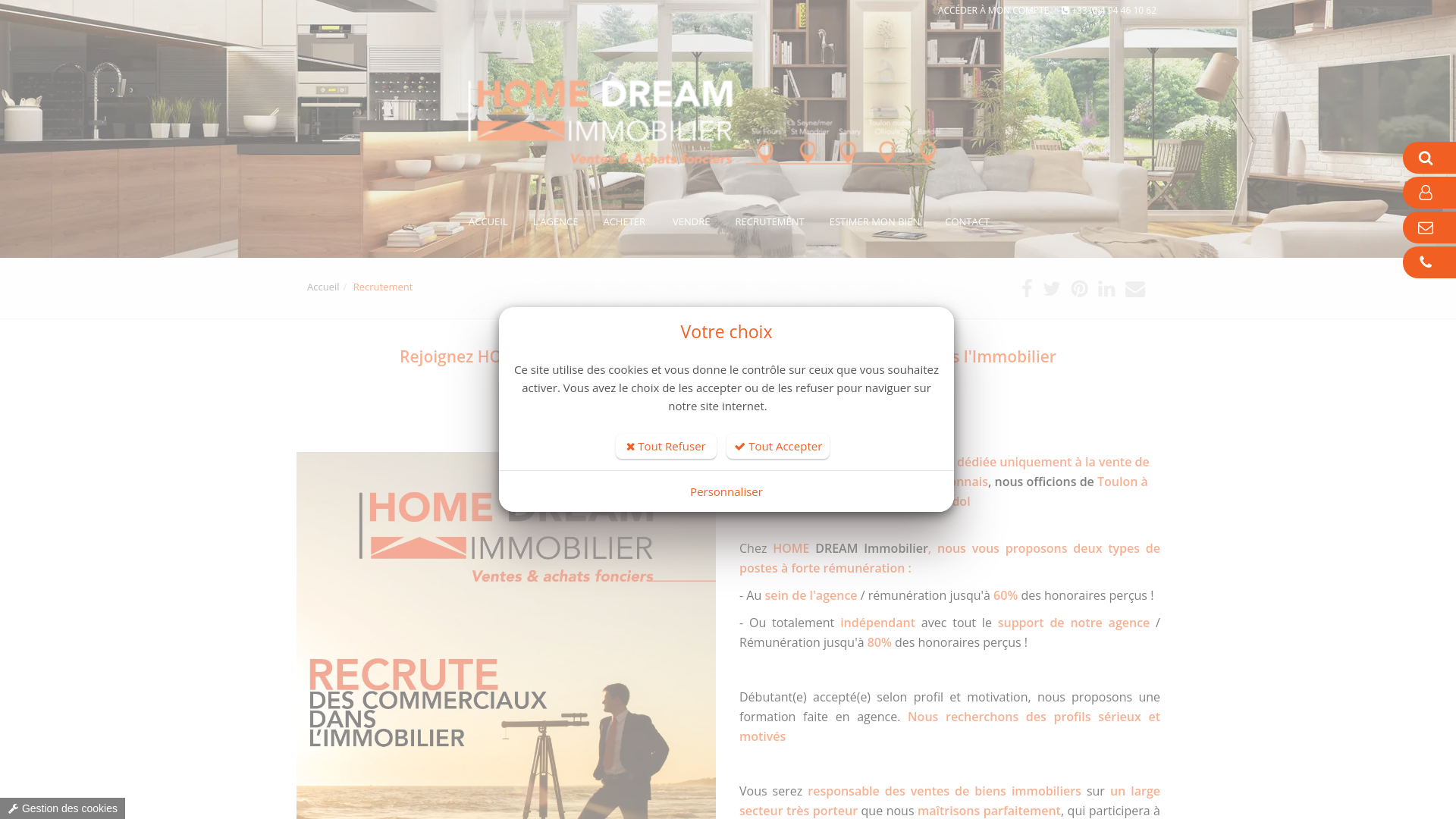 Capture d'écran de Recrutement immobilier toulon six-fours sanary bandol la seyne-sur-mer ollioules bandol agent commercial en immobilier agent immobilier reconversion professionnel professionnel immobilier