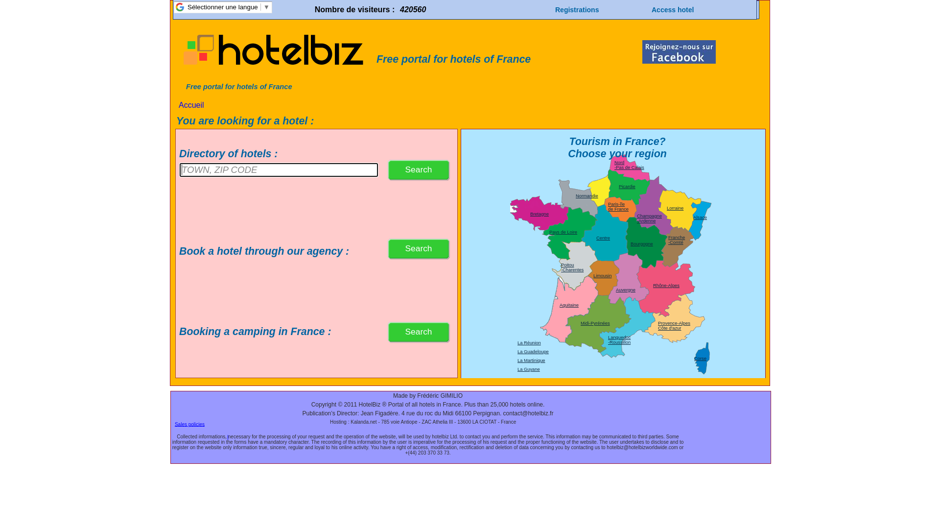 Capture d'écran de Hotelbiz Le portail de tous les hôtels de France
Réservation d'hôtels en direct
partout dans le monde plus de 250.000 hôtels.Spécialiste du Mexique