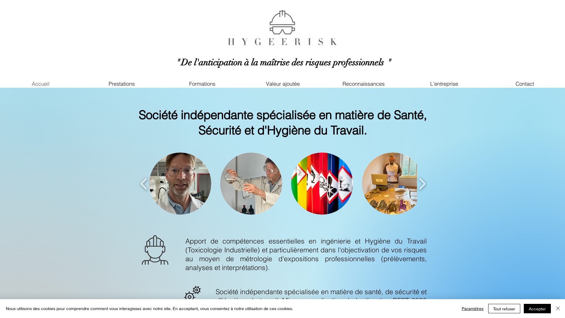 Capture d'écran de Hygeerisk - Consultant en Santé et Sécurité au travail - Hygiène du travail - MSST - Évaluation de risques