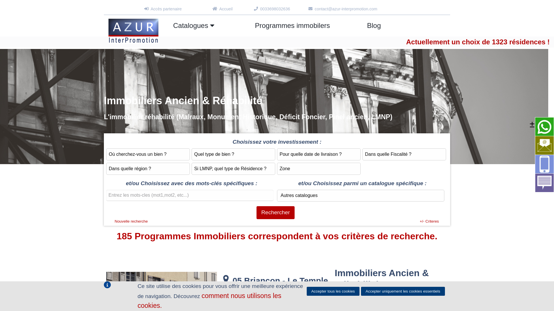 Capture d'écran de Un large choix de biens réhabilités en Loi Malraux, Monument Historique, Loi Pinel, Déficit Foncier, … 