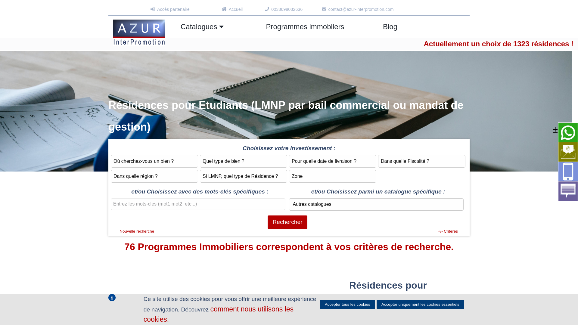 Capture d'écran de Un large choix de résidences étudiants pour investir en lmnp 