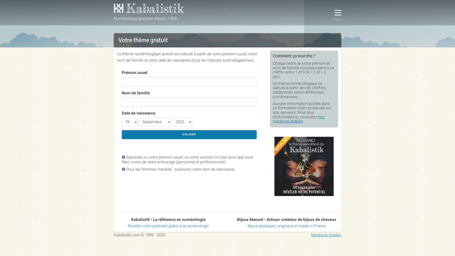Capture d'écran de Thème gratuit - Numérologie gratuite - kabalistik