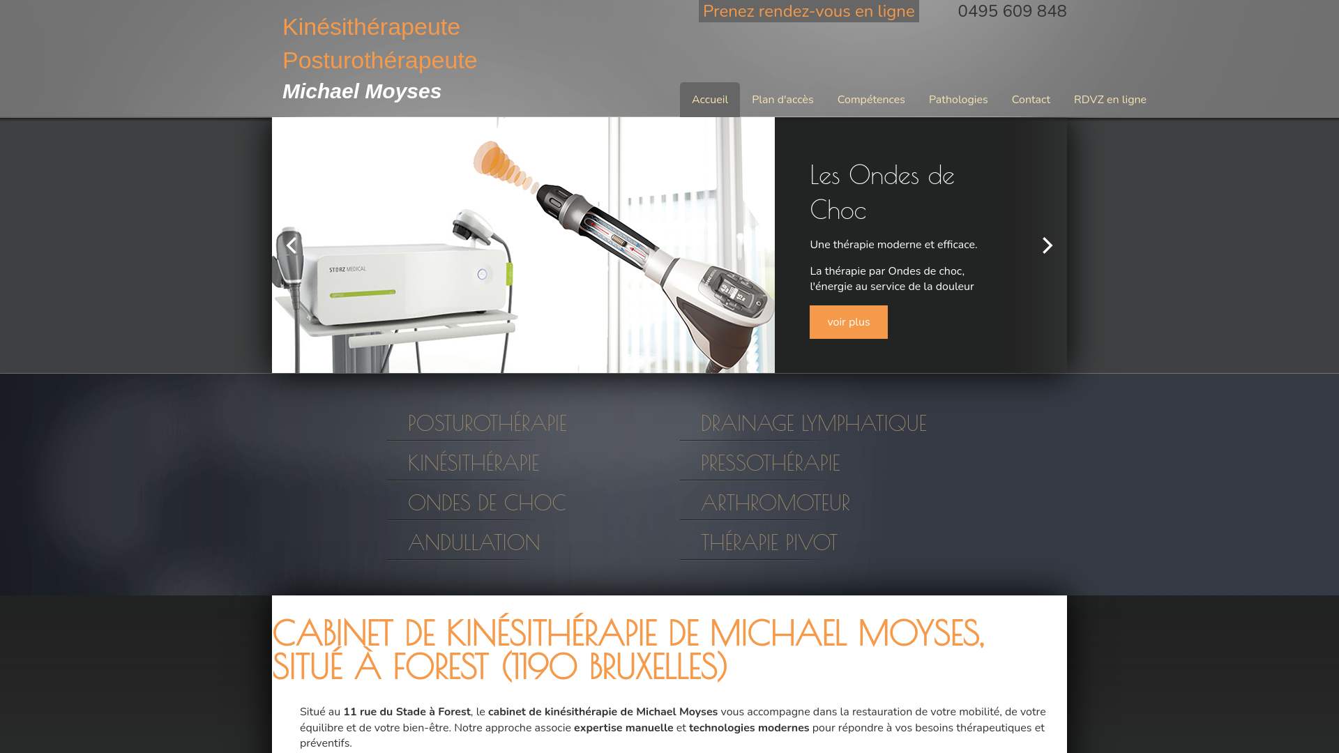 Capture d'écran de Kine Forest, 11 rue du Stade 1190 bruxelles  Michael Moyses, kinésithérapeute 0495609848