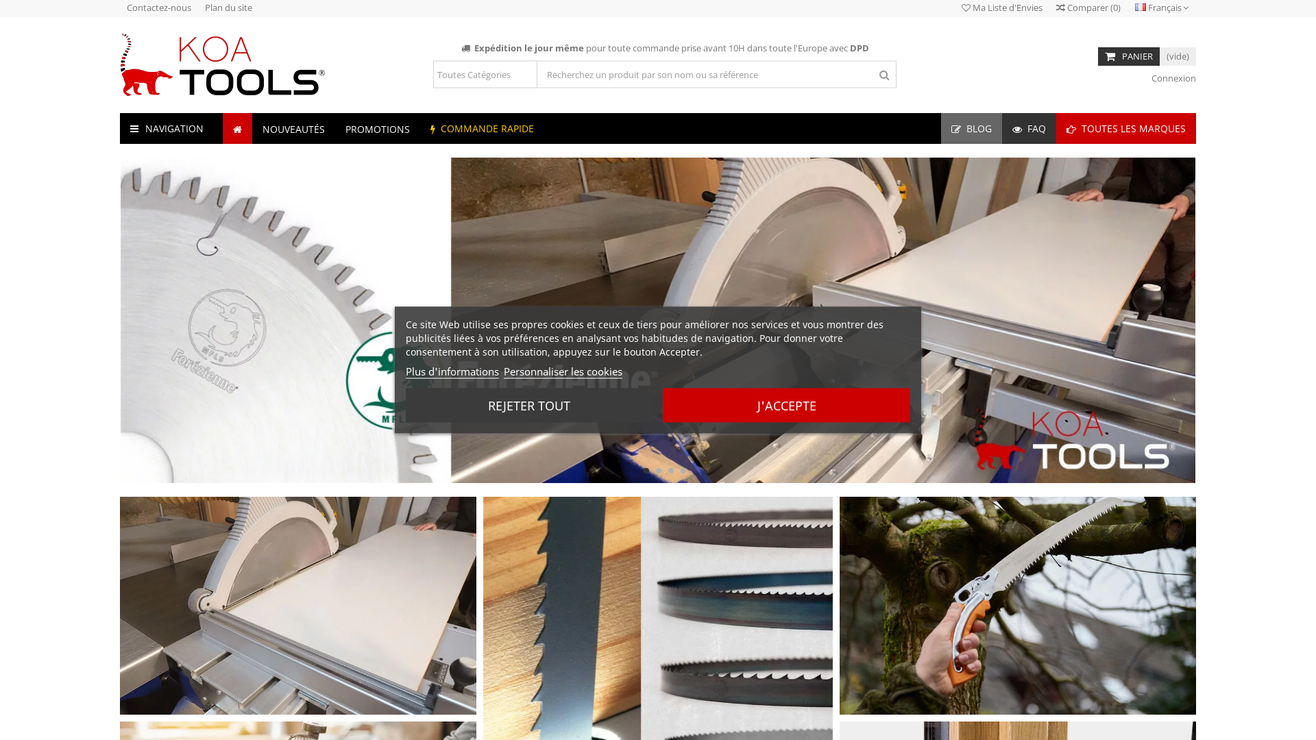 Capture d'écran de Vente en ligne d'outillage à bois pour les professionnels et les amateurs avertis.