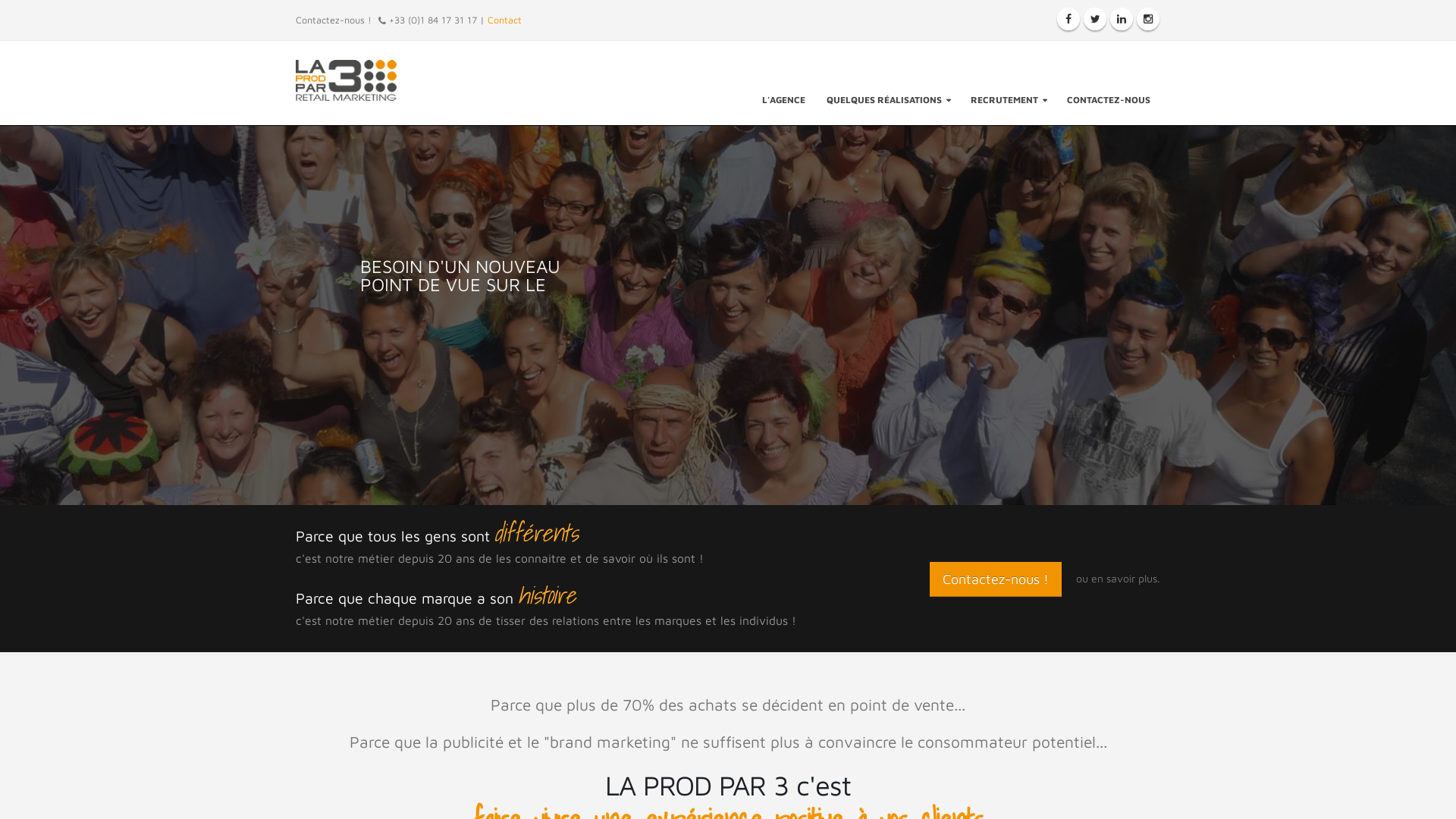 Capture d'écran de Agence LA PROD PAR 3 - retail marketing : animations instore et outstore