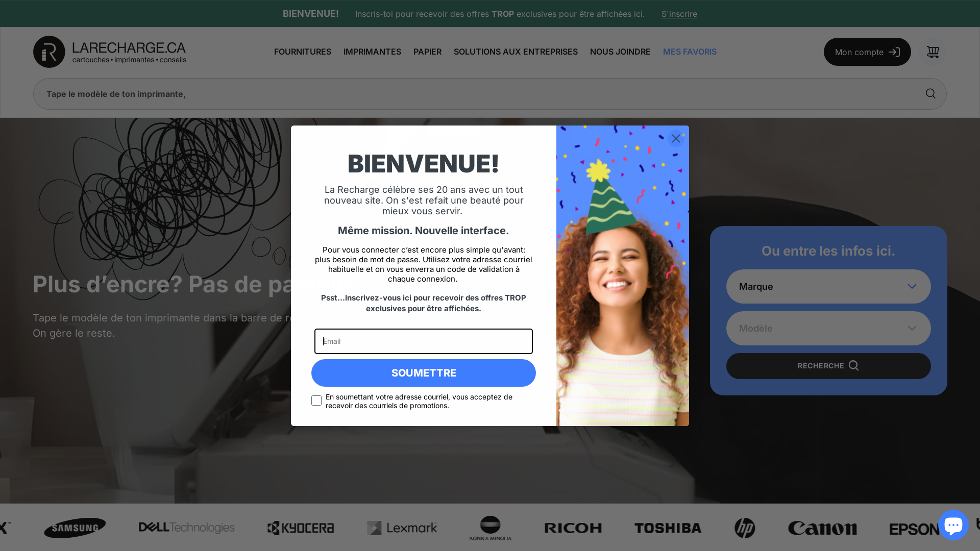 Capture d'écran de La Recharge.ca
Spécialiste en solution d'impression, cartouche économique, écologique et original depuis plus de 12 ans 
