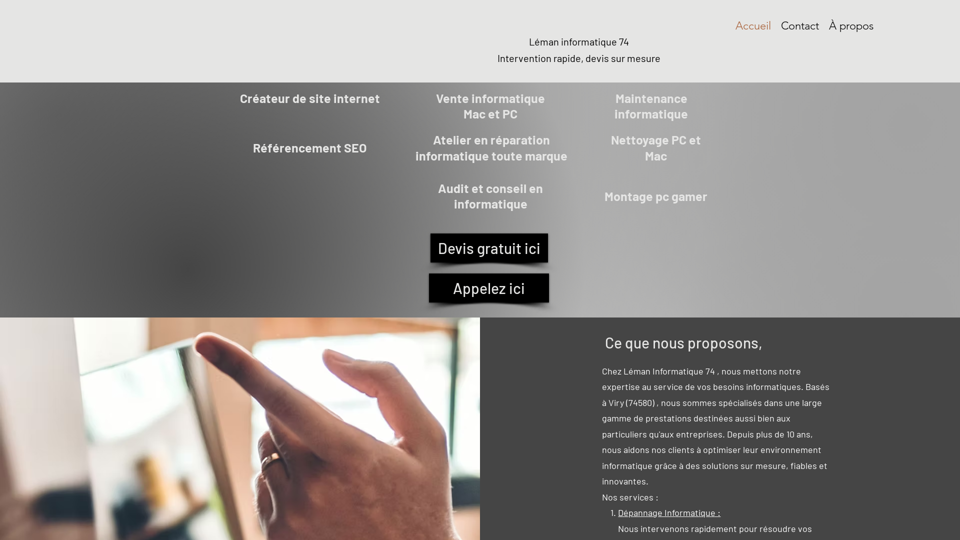 Capture d'écran de Léman informatique 74, dépannage, réparation, formation, assistance informatique Mac et Pc. Atelier de réparation informatique.