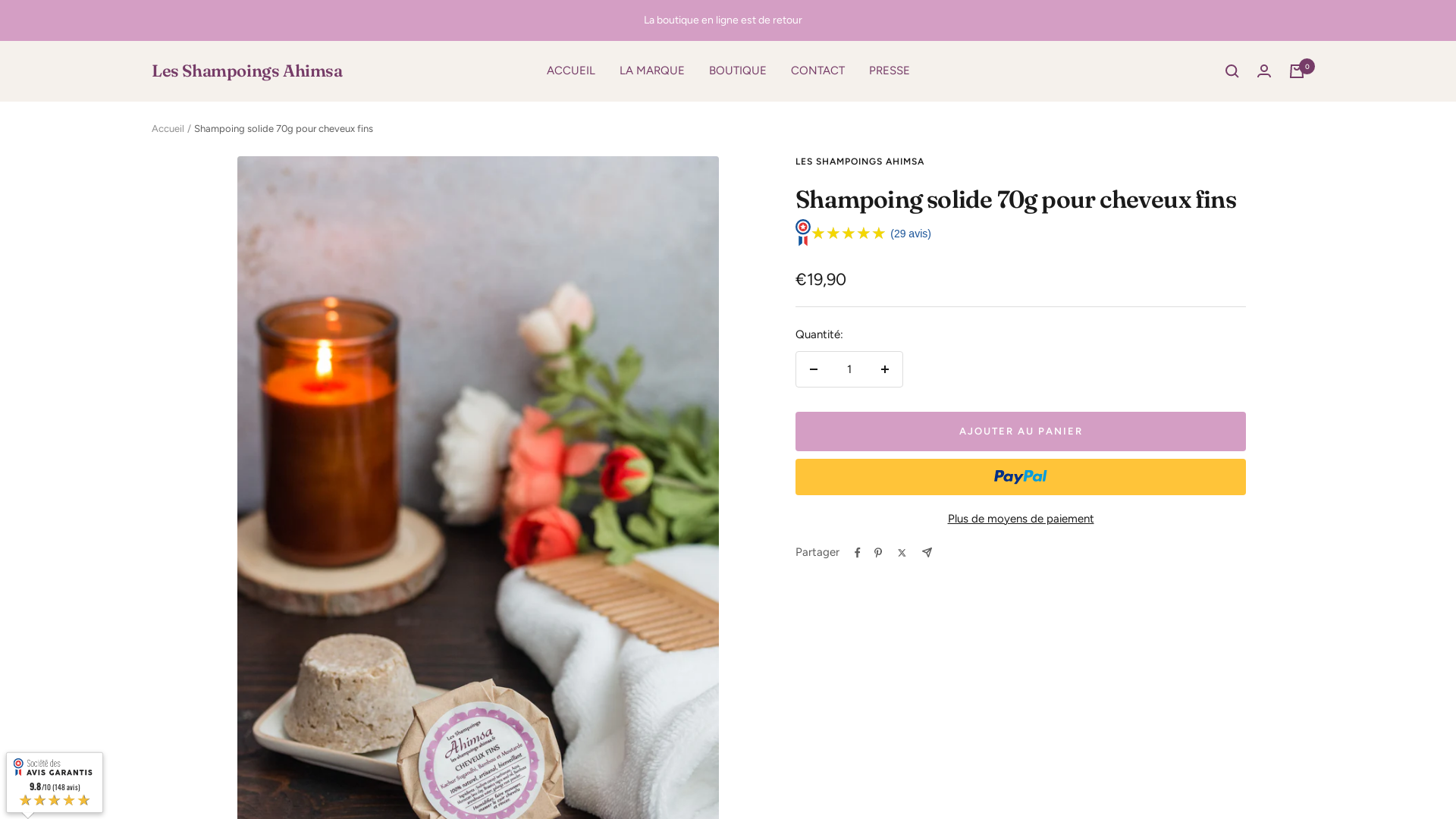 Capture d'écran de Shampoing Solide Hypoallergéniques Ahimsa pour Cheveux Fins