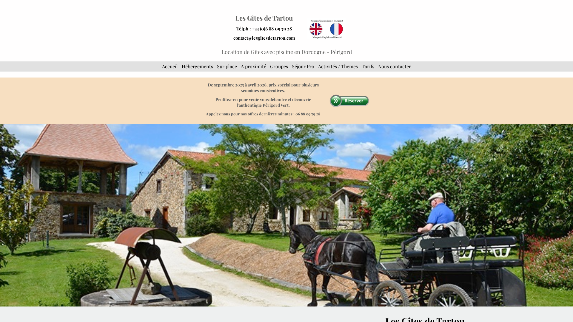 Capture d'écran de Hameau de Tartou location vacances gites villa chambre d hote en dordogne perigord avec piscine groupe hebergement saisonnier ouvert toute l annee visite randonnees gastronomie V20-02 gdt
