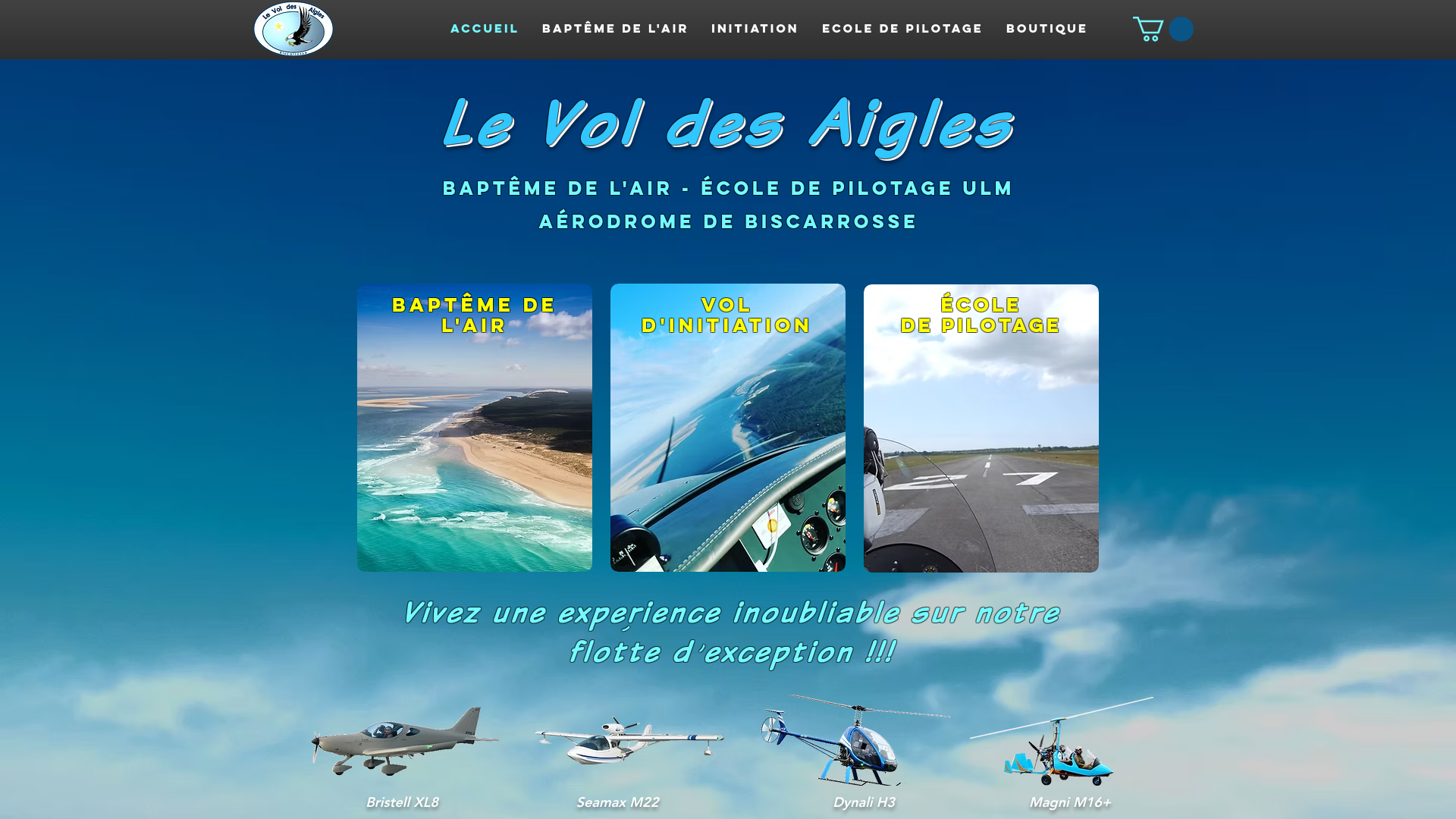 Capture d'écran de LE VOL DES AIGLES - Baptême de l'air - Ecole de Pilotage ULM - Biscarrosse