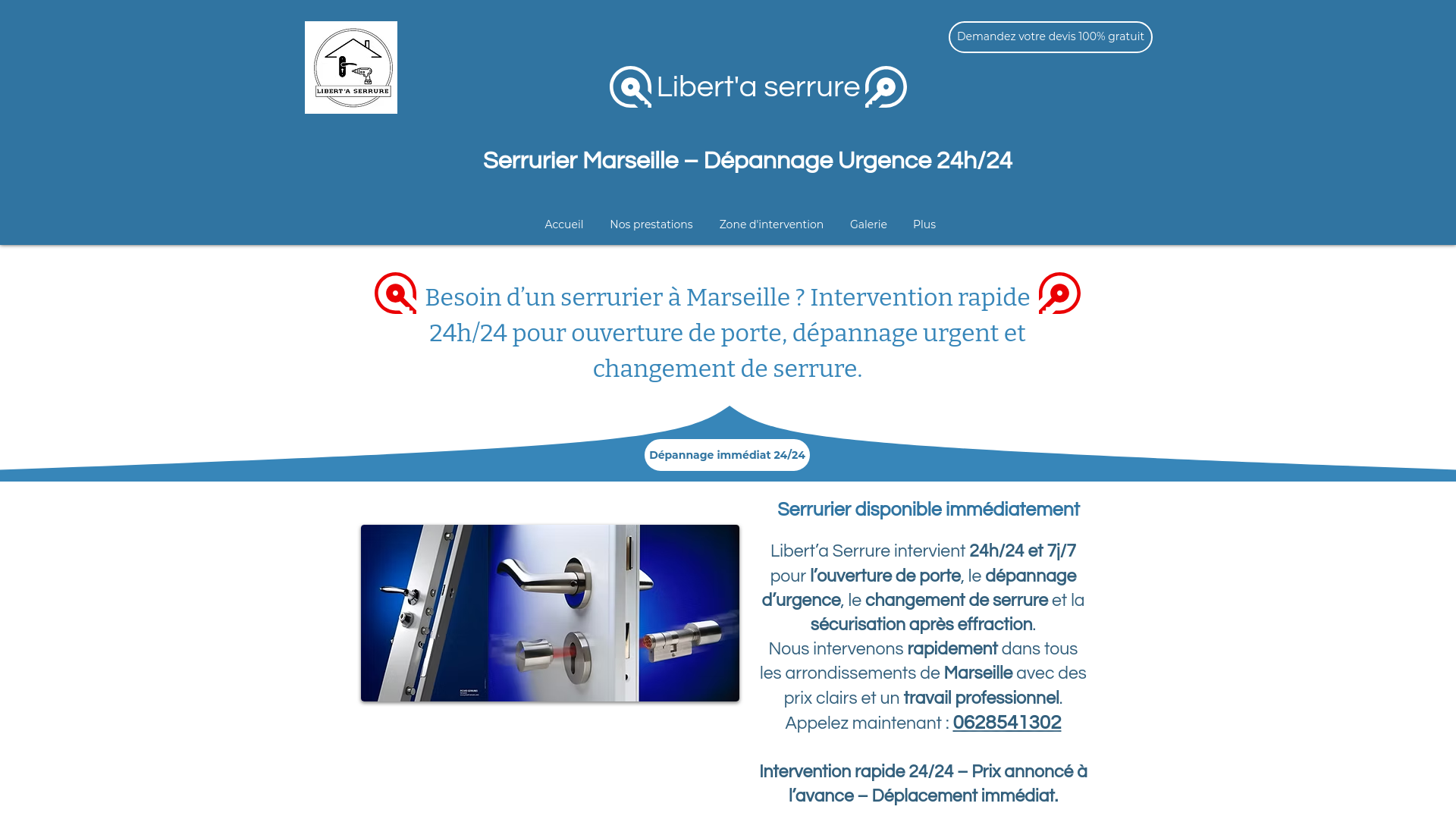 Capture d'écran de Entreprise de serrurerie, dépannage d'urgence, installation et intervention rapide avec devis 100 % gratuit.