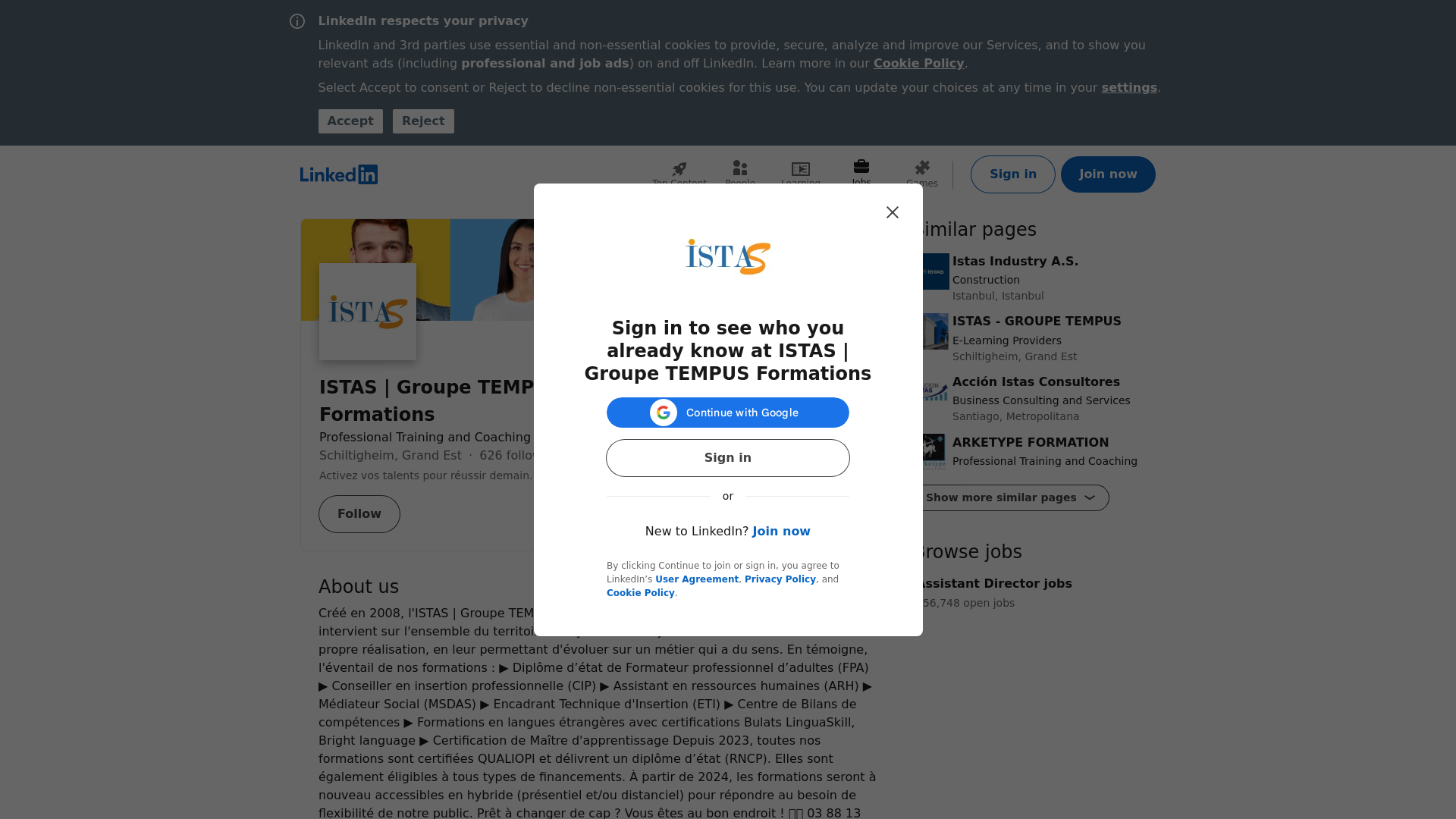 Capture d'écran de Bienvenue sur notre page linkedin. L'institut des Sciences et techniques en Accompagnement social et professionnelle (ISTAS)- 