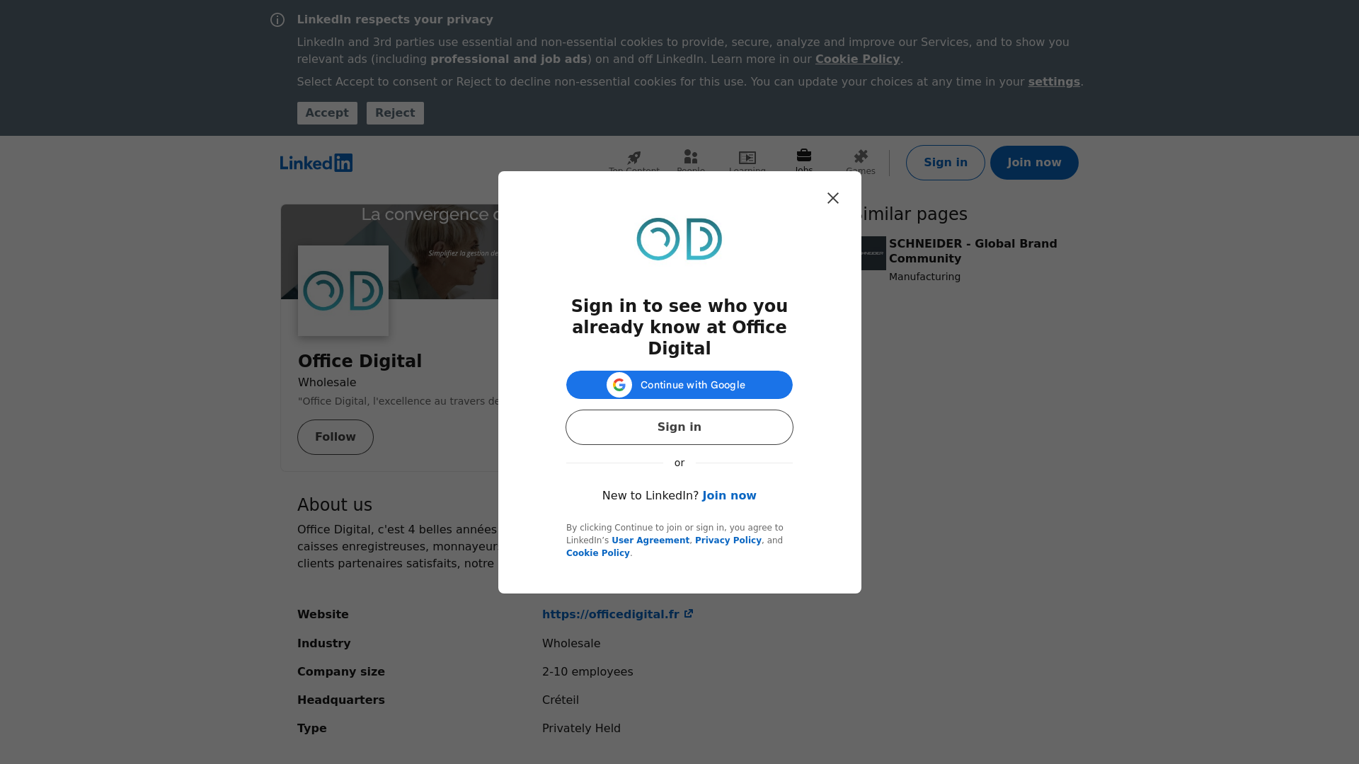 Capture d'écran de La page officielle et professionnelle Linkedin d'Office Digital