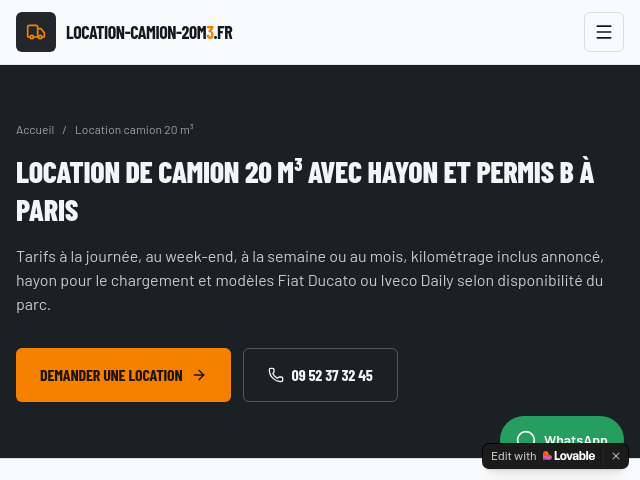 Location Camion 20m3 avec hayon Paris