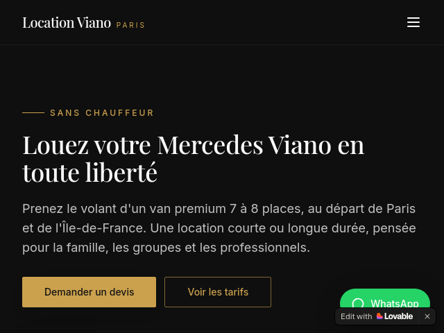 Location de van Mercedes Viano sur Paris 15e, avec ou sans chauffeur.