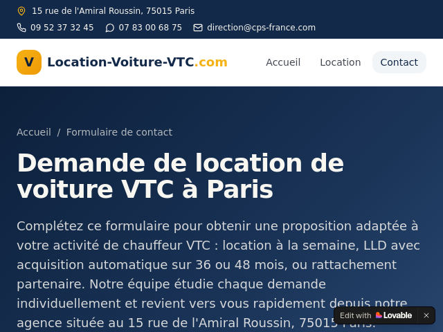 Location de voiture VTC pour chauffeur VTC &agrave; Paris 15e. D&egrave;s 40&euro; par jour avec macarons.  CPS Services