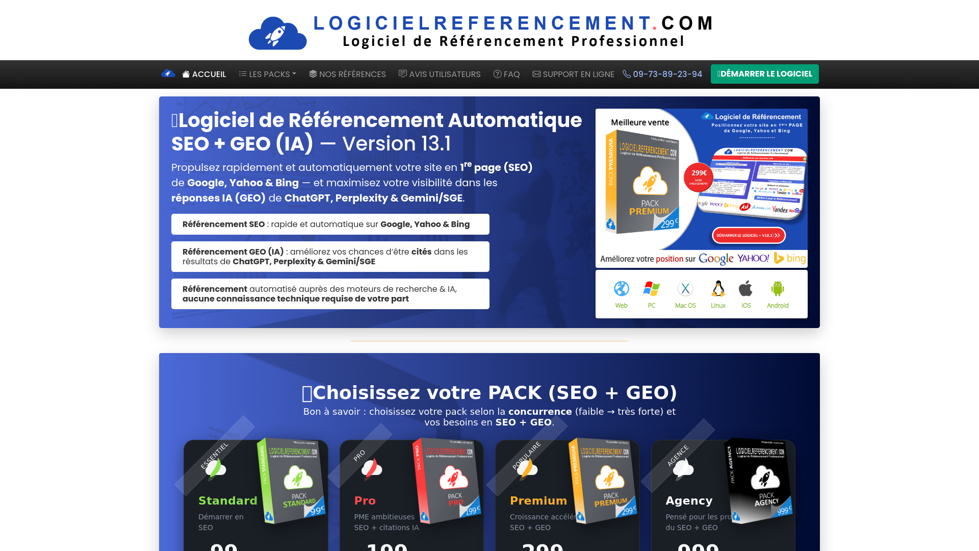 Capture d'écran de Logiciel de Référencement SEO + GEO (IA) | Votre Site en 1ère Page