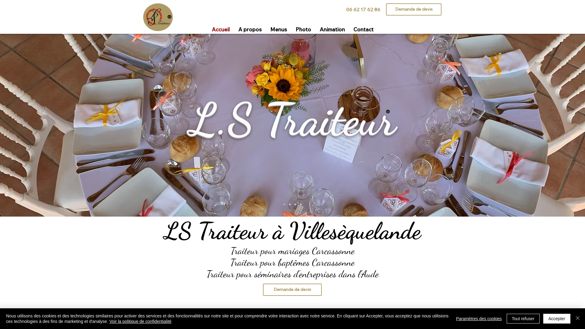 Capture d'écran de Traiteur sur le grand carcassonne et l’aude L.S traiteur, Traiteur pour mariages, traiteur pour baptêmes, traiteur à VILLESEQUELANDE.