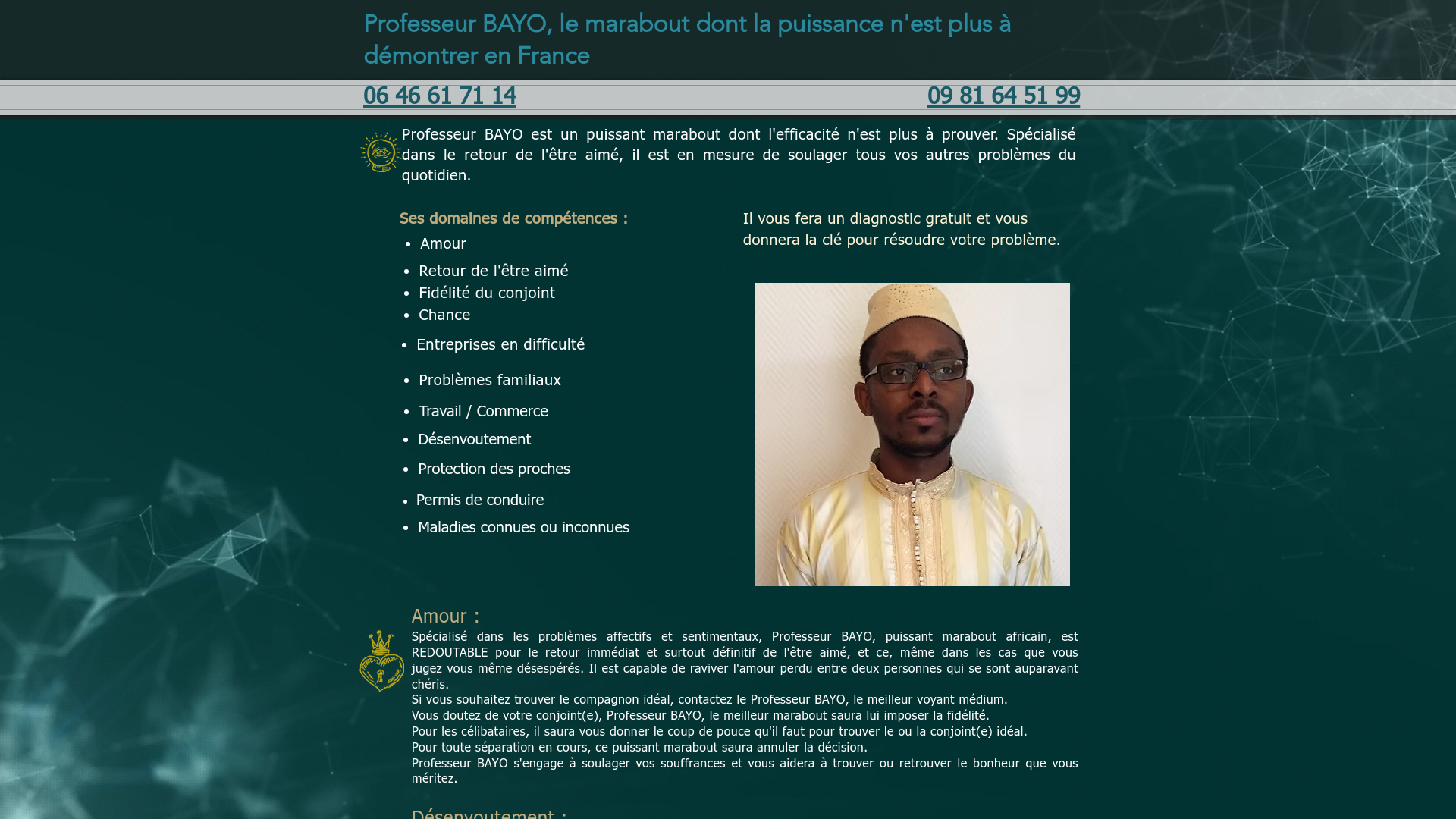 Capture d'écran de Maître Bayo marabout voyant Afrique Spécialisé dans le retour de l'être aimé, l 06 46 61 71 14